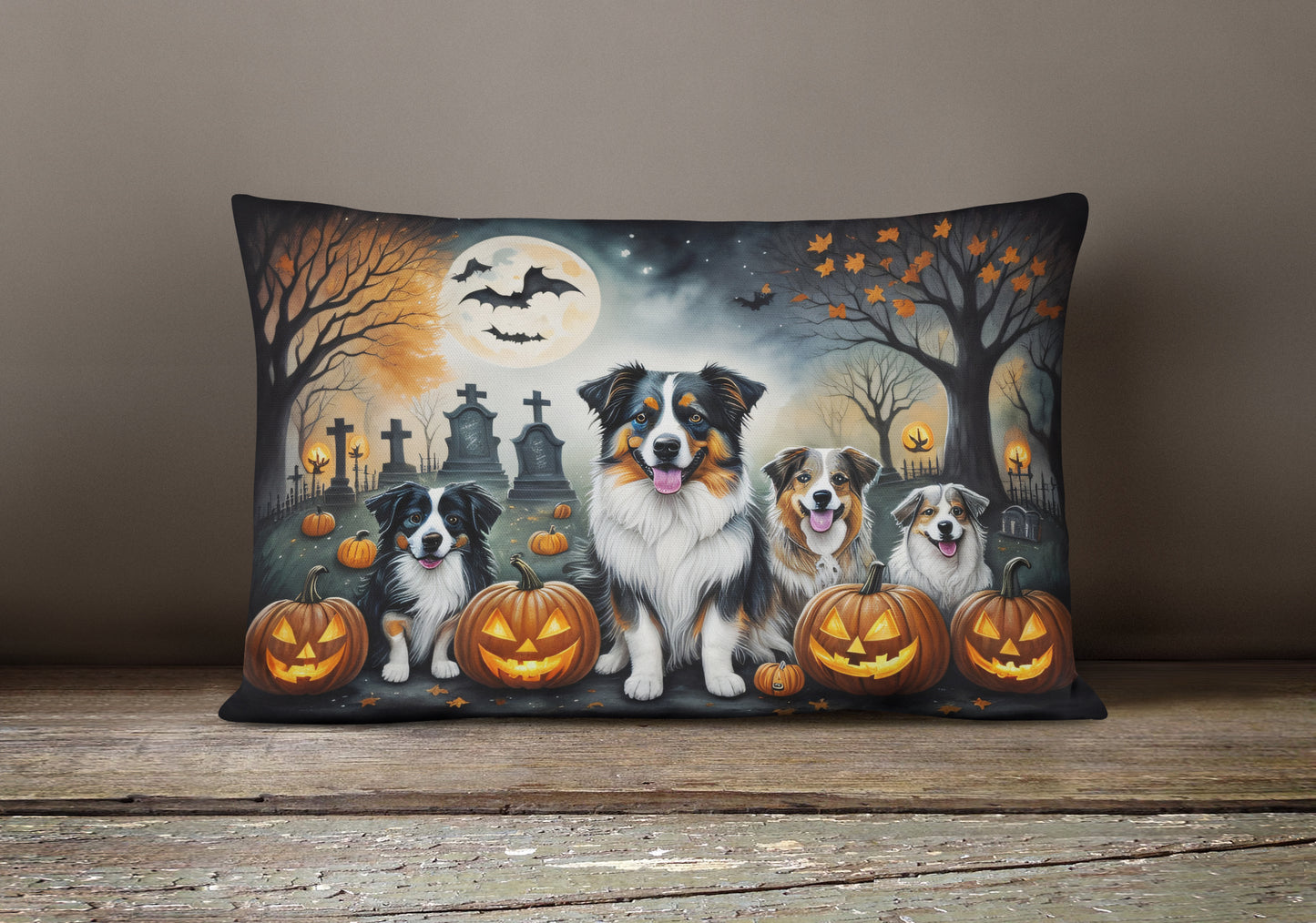 Australian Shepherd Spooky Halloween Throw Pillow