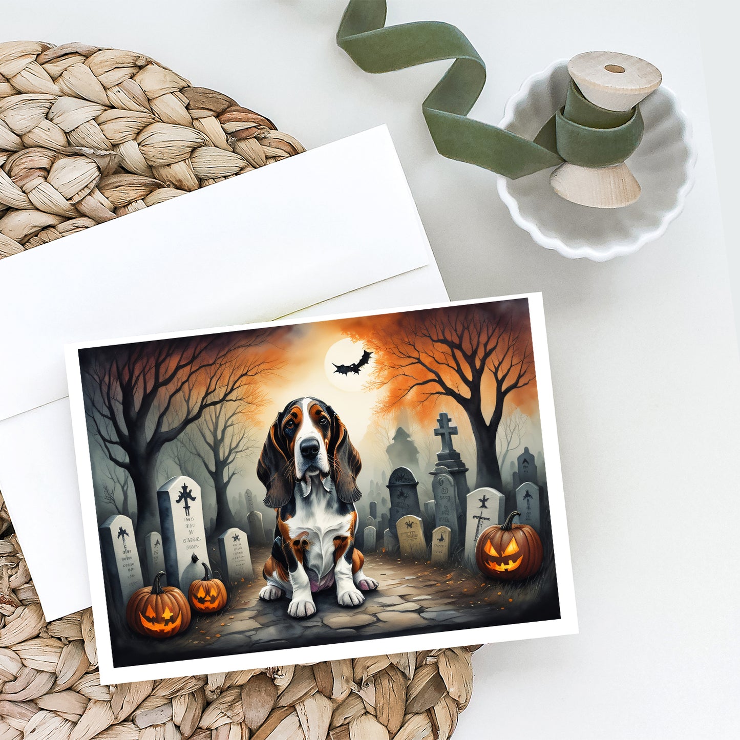 Basset Hound Spooky Halloween Greeting Cards Pack of 8