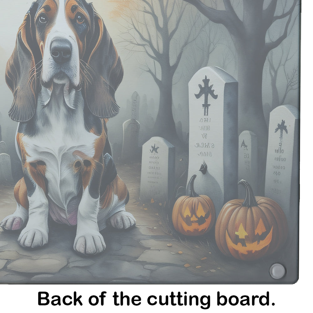 Basset Hound Spooky Halloween Glass Cutting Board