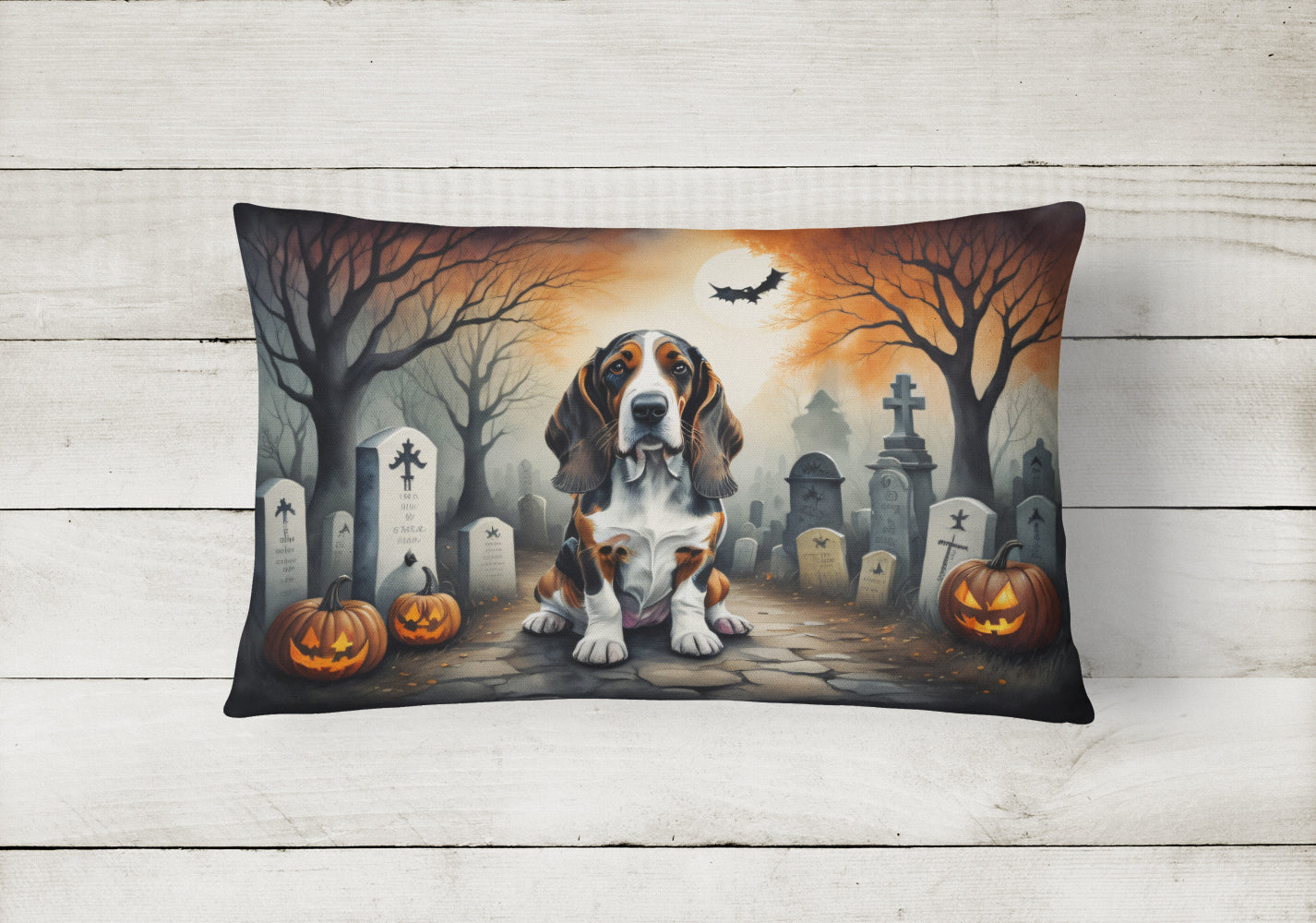 Basset Hound Spooky Halloween Throw Pillow