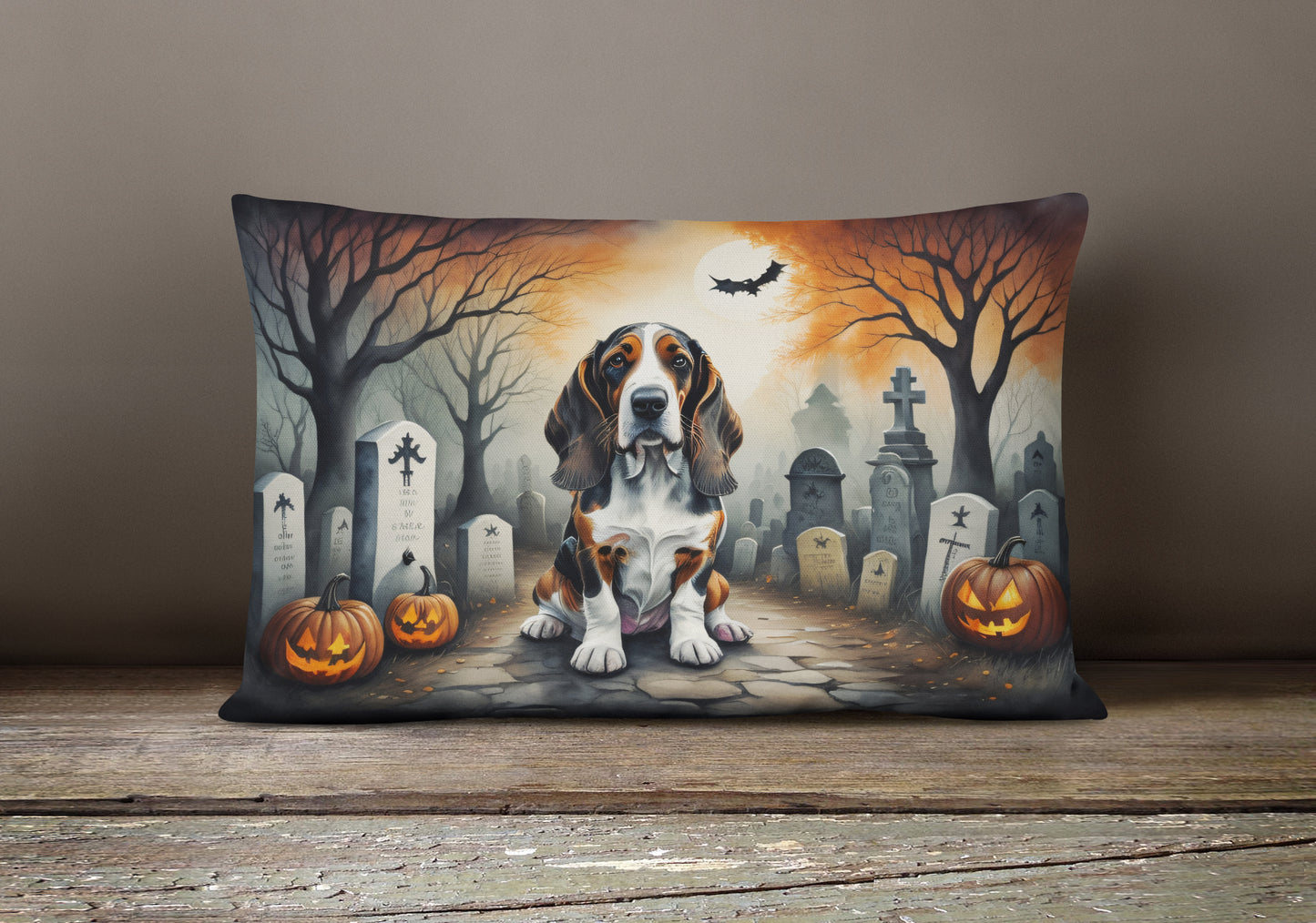 Basset Hound Spooky Halloween Throw Pillow