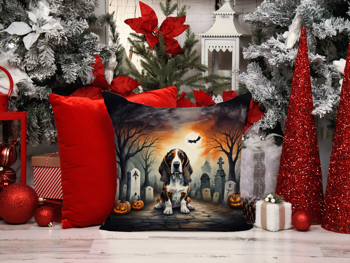 Basset Hound Spooky Halloween Throw Pillow