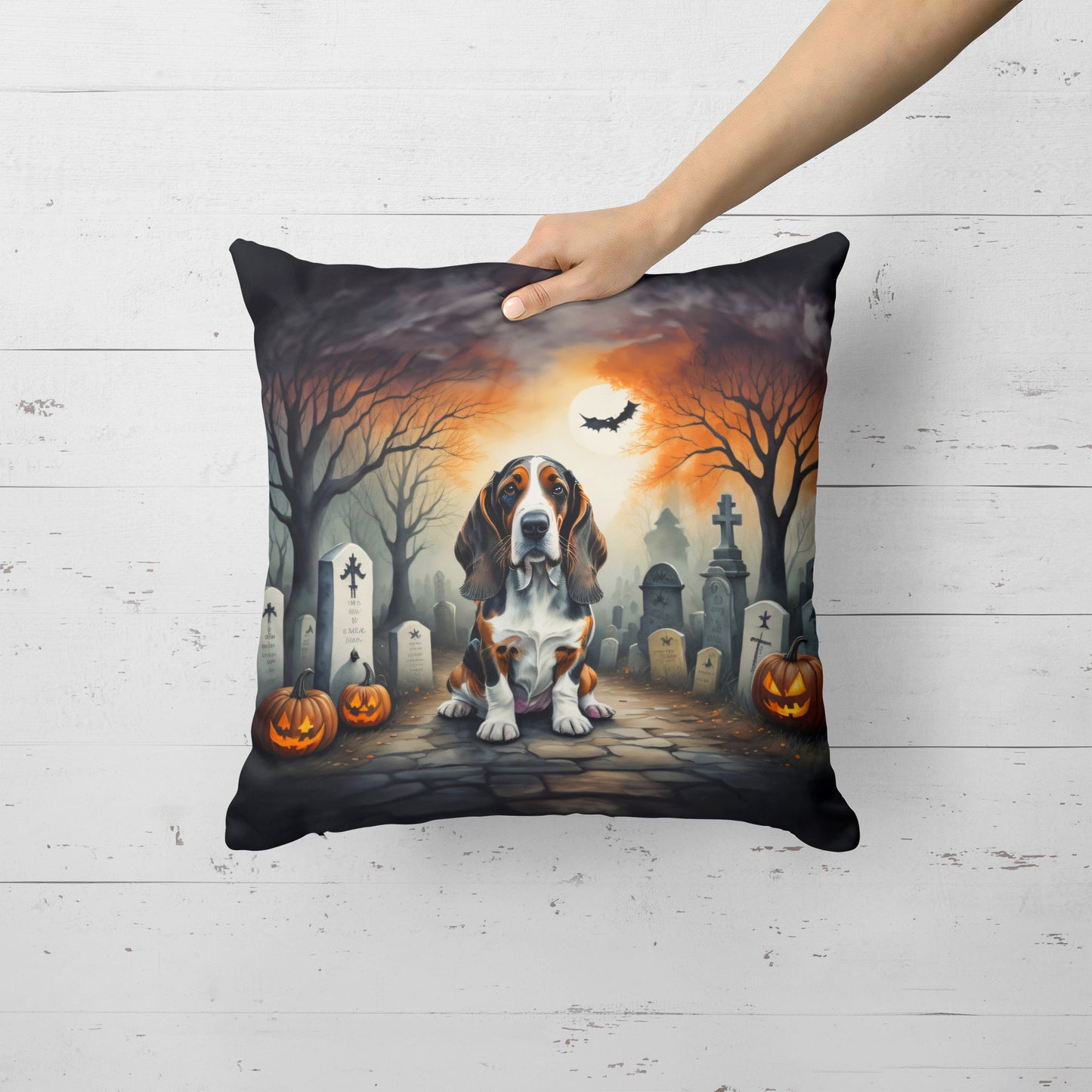 Basset Hound Spooky Halloween Throw Pillow