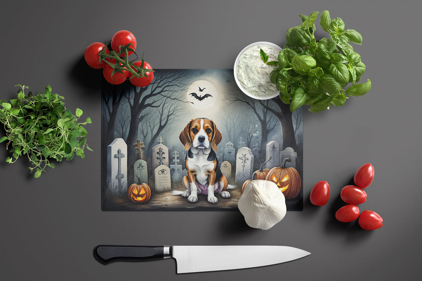 Beagle Spooky Halloween Glass Cutting Board