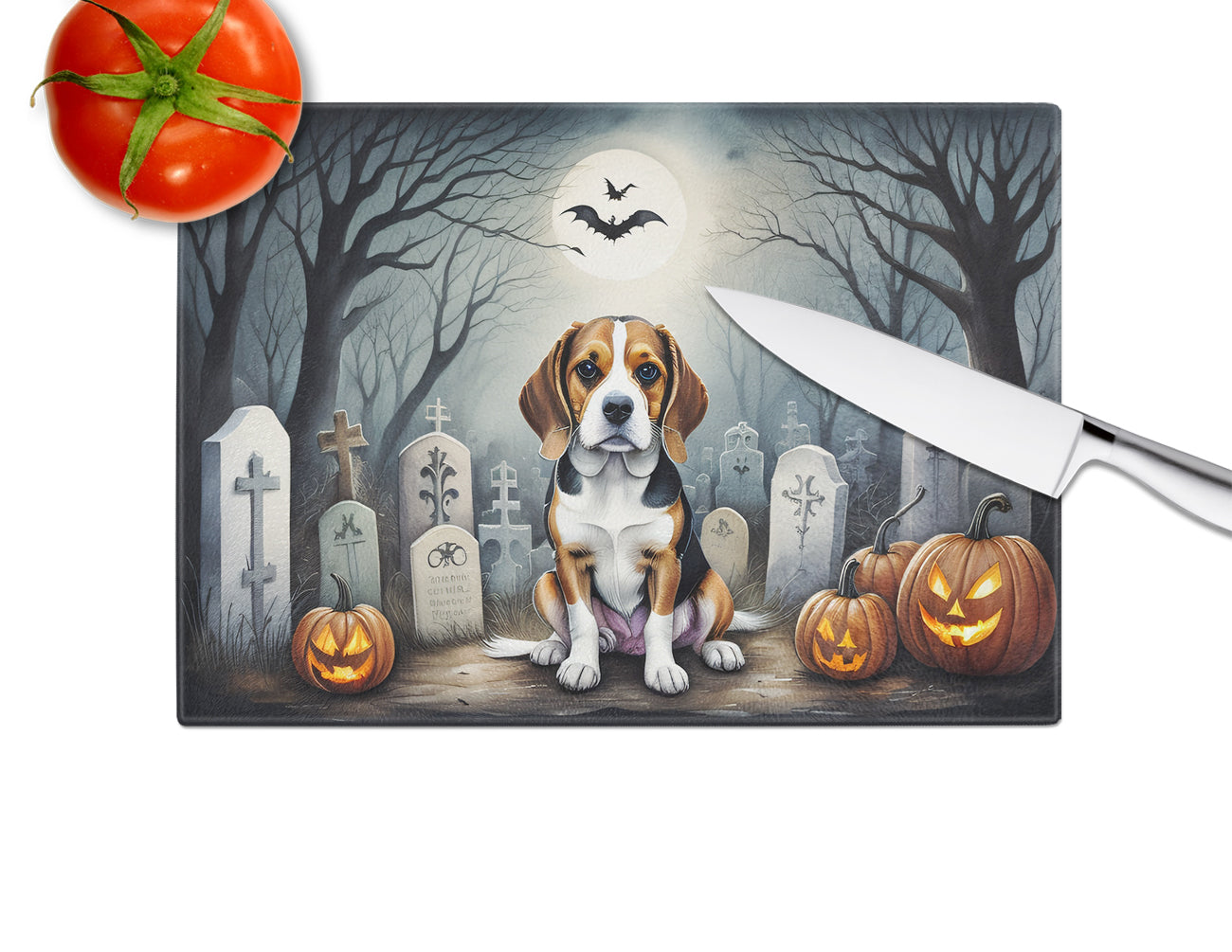 Beagle Spooky Halloween Glass Cutting Board