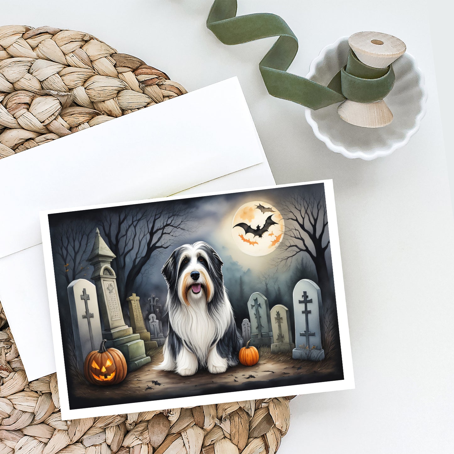 Bearded Collie Spooky Halloween Greeting Cards Pack of 8