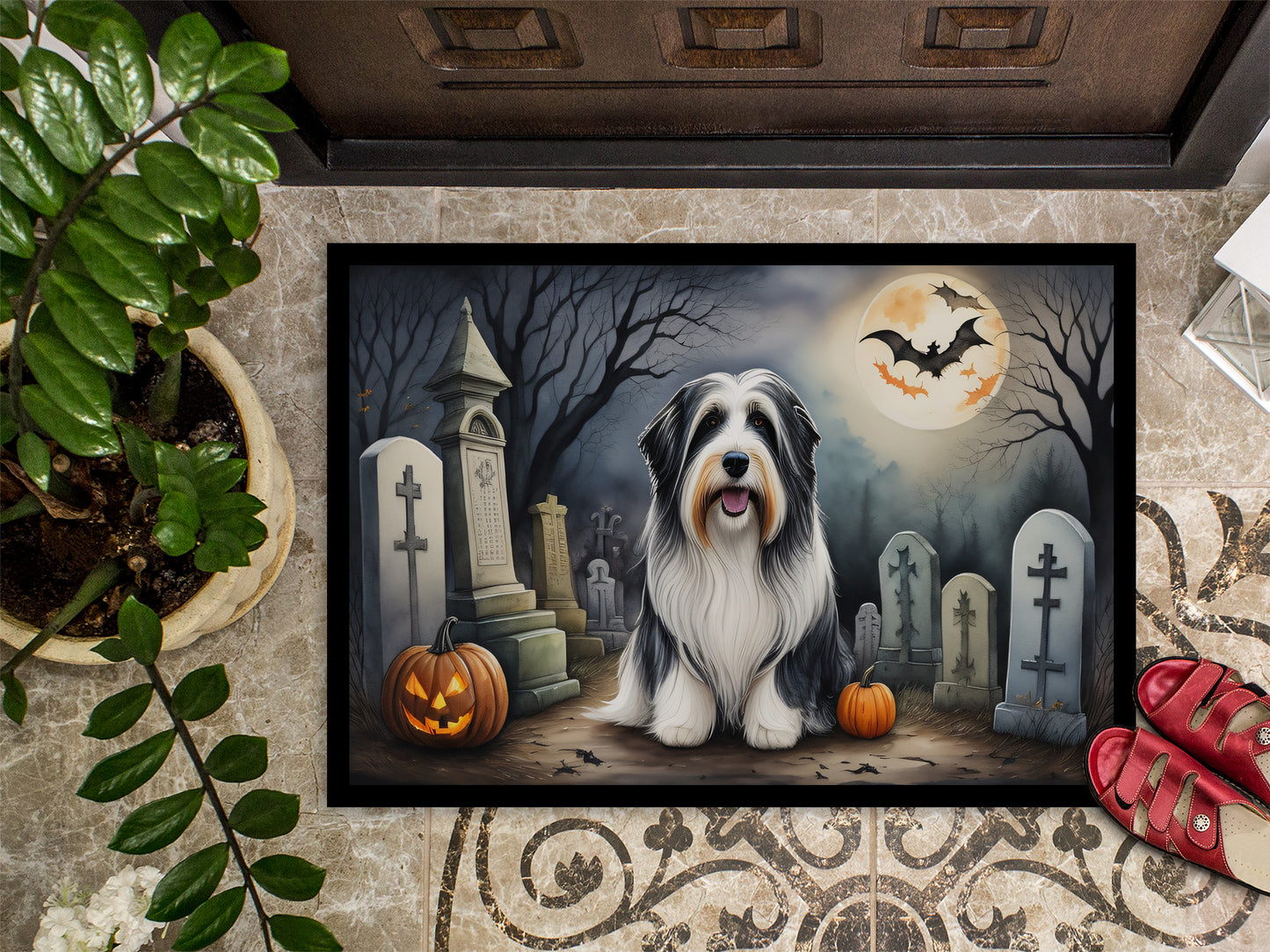 Bearded Collie Spooky Halloween Doormat