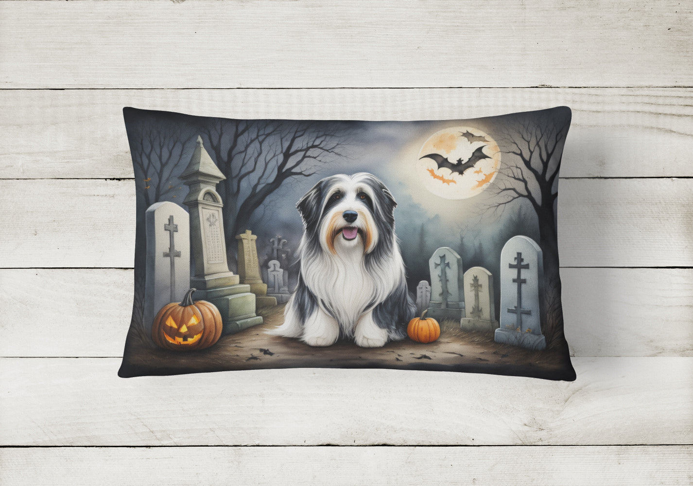 Bearded Collie Spooky Halloween Throw Pillow