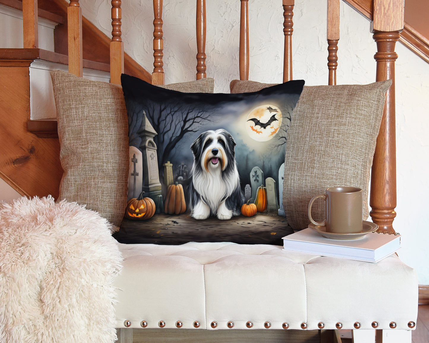 Bearded Collie Spooky Halloween Throw Pillow