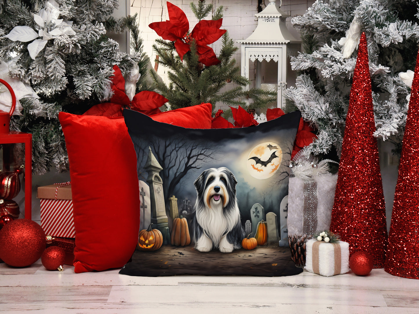 Bearded Collie Spooky Halloween Throw Pillow