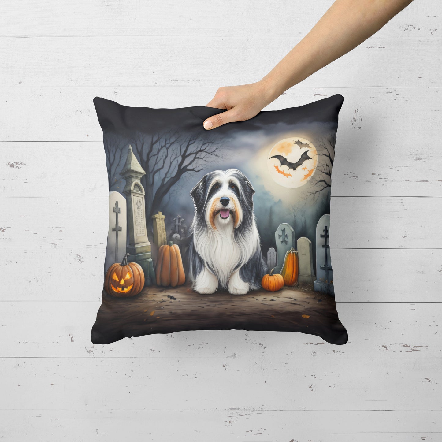 Bearded Collie Spooky Halloween Throw Pillow