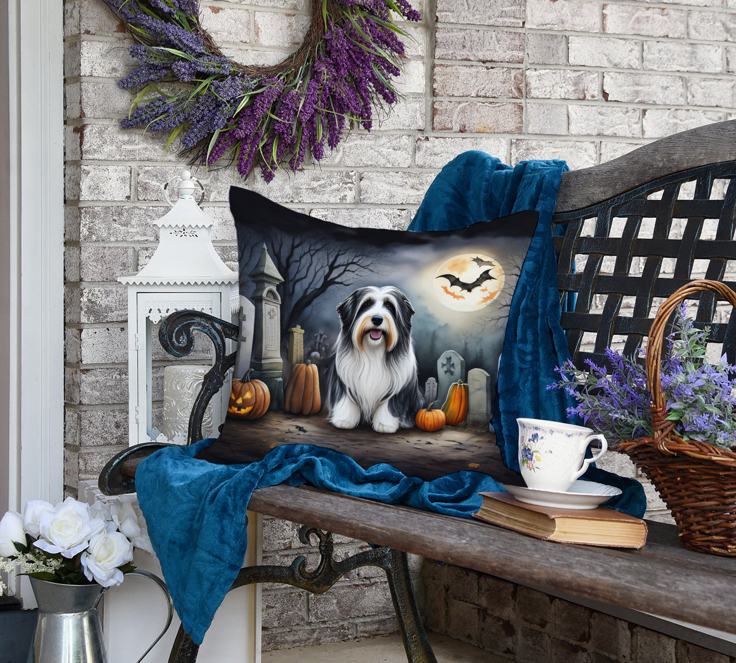 Bearded Collie Spooky Halloween Throw Pillow