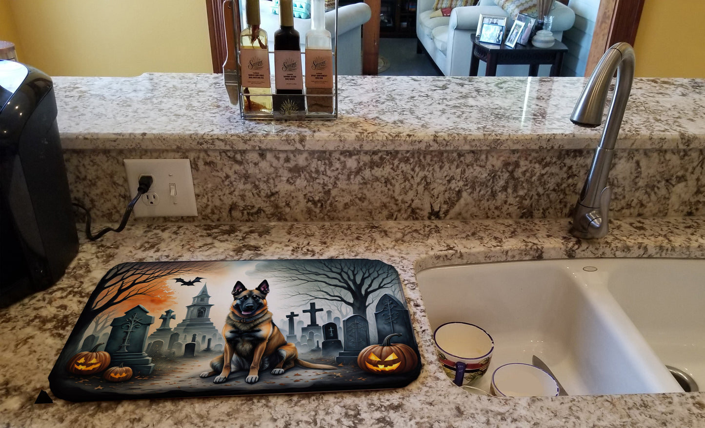 Belgian Malinois Spooky Halloween Dish Drying Mat