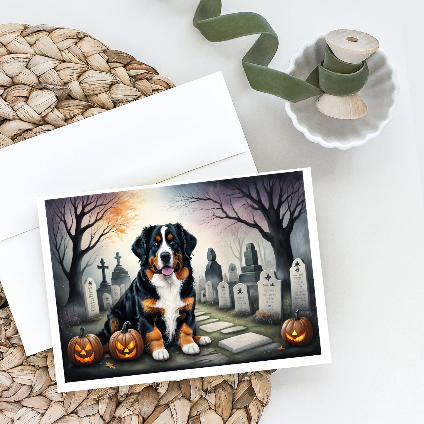 Bernese Mountain Dog Spooky Halloween Greeting Cards Pack of 8