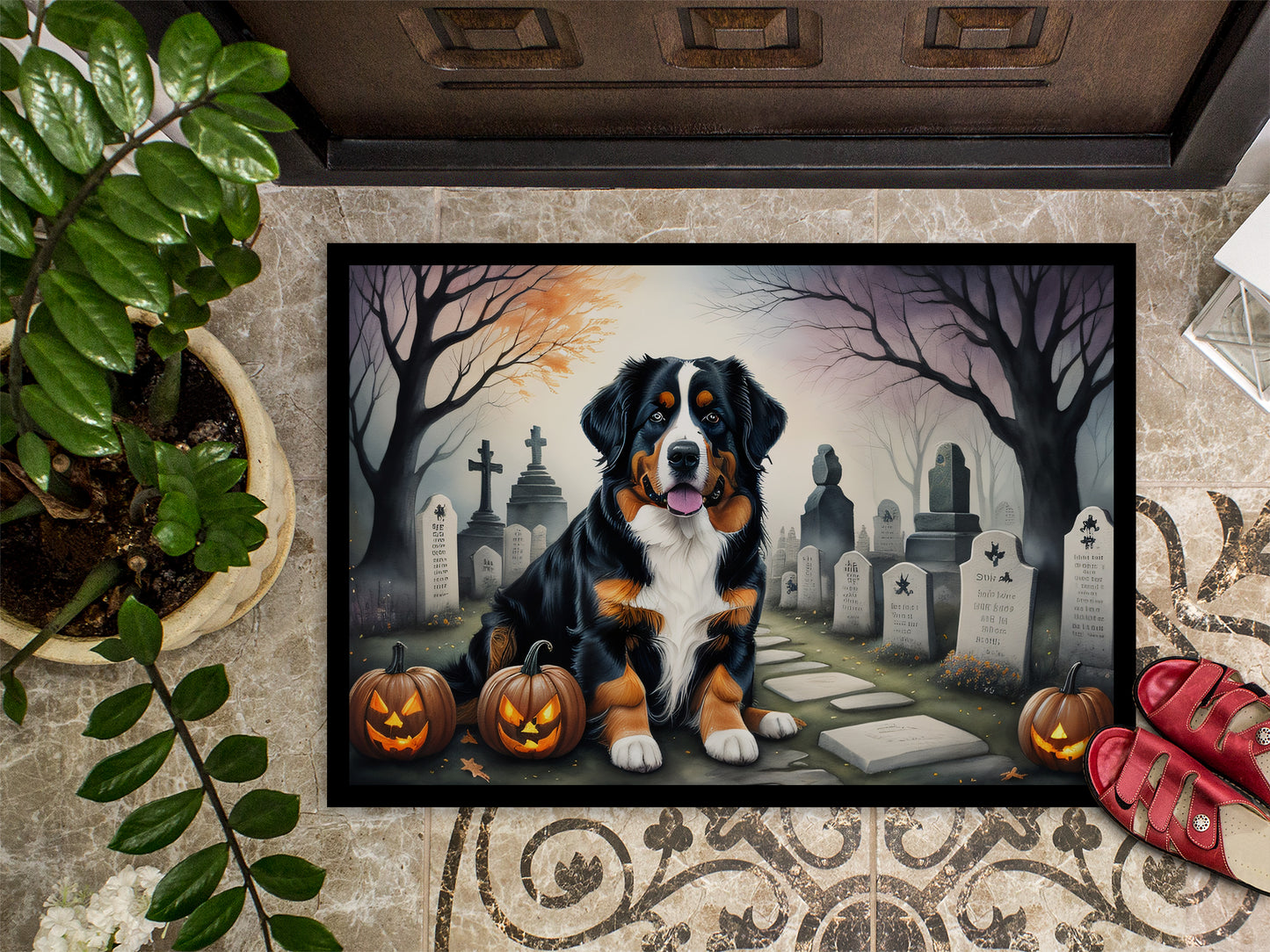 Bernese Mountain Dog Spooky Halloween Doormat