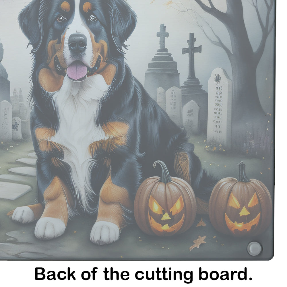 Bernese Mountain Dog Spooky Halloween Glass Cutting Board