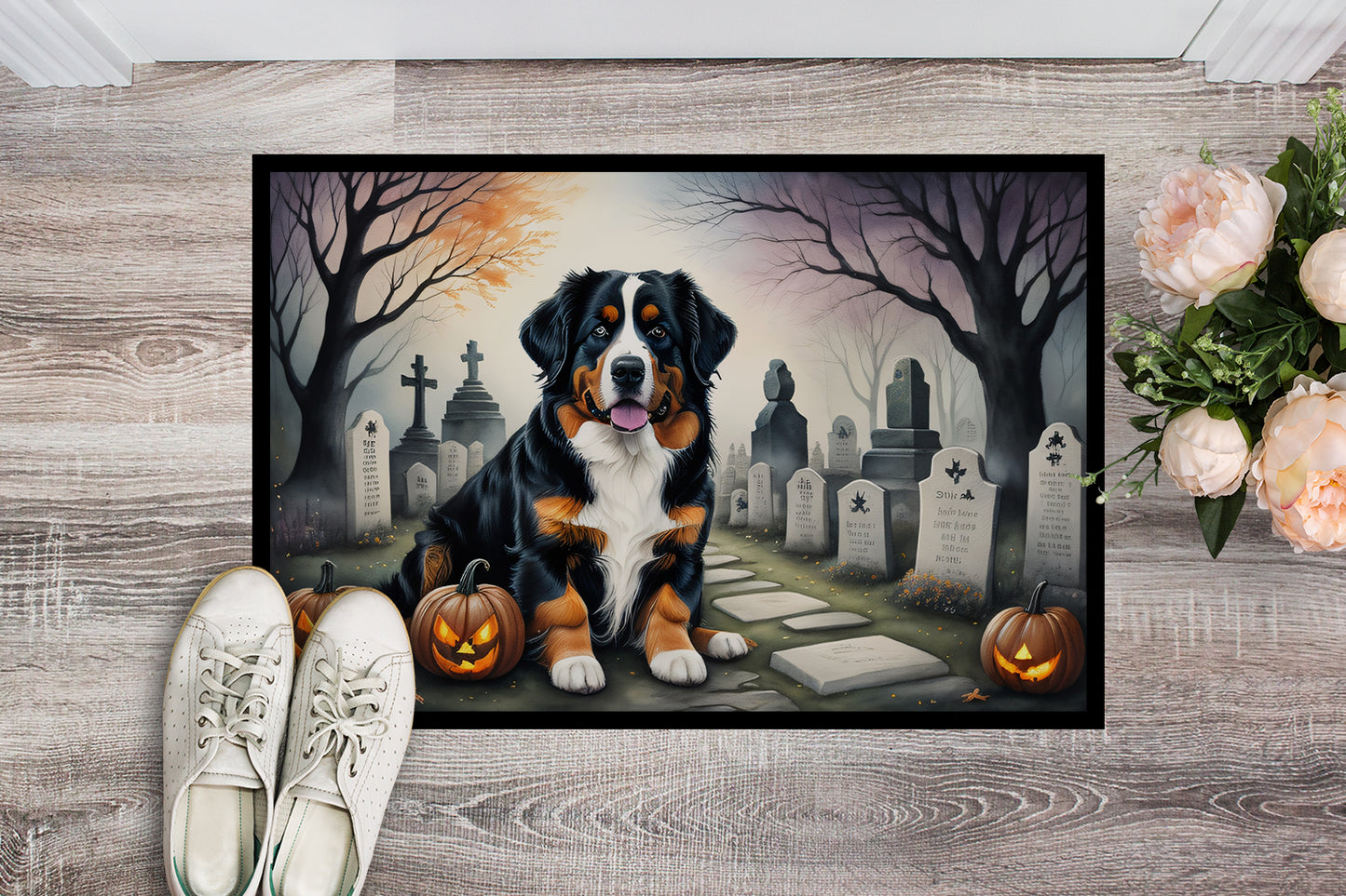 Bernese Mountain Dog Spooky Halloween Doormat