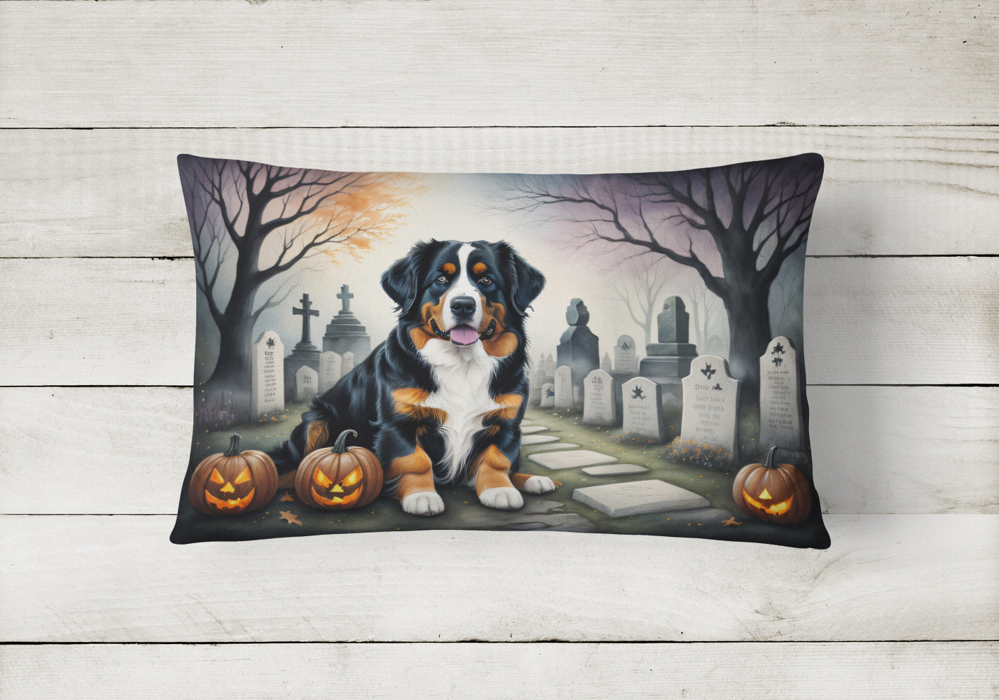 Bernese Mountain Dog Spooky Halloween Throw Pillow