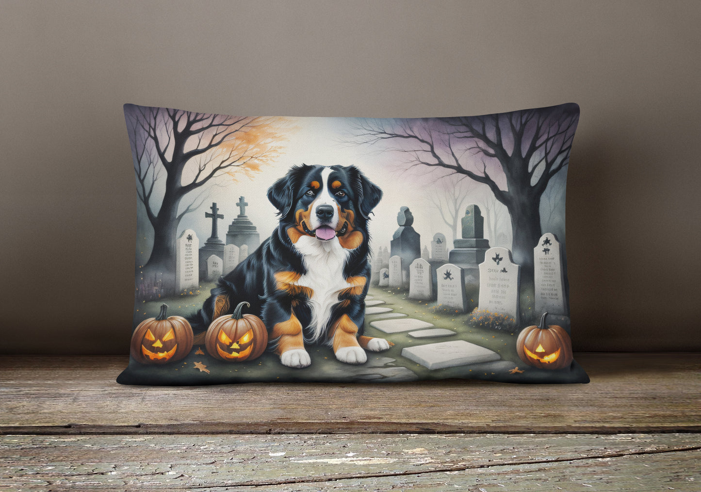 Bernese Mountain Dog Spooky Halloween Throw Pillow