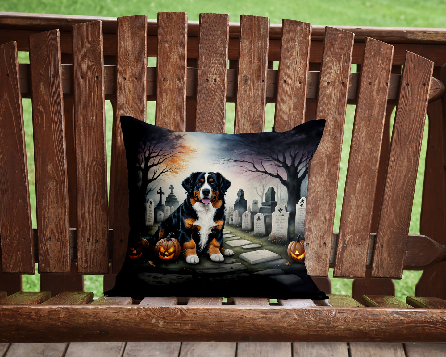 Bernese Mountain Dog Spooky Halloween Throw Pillow