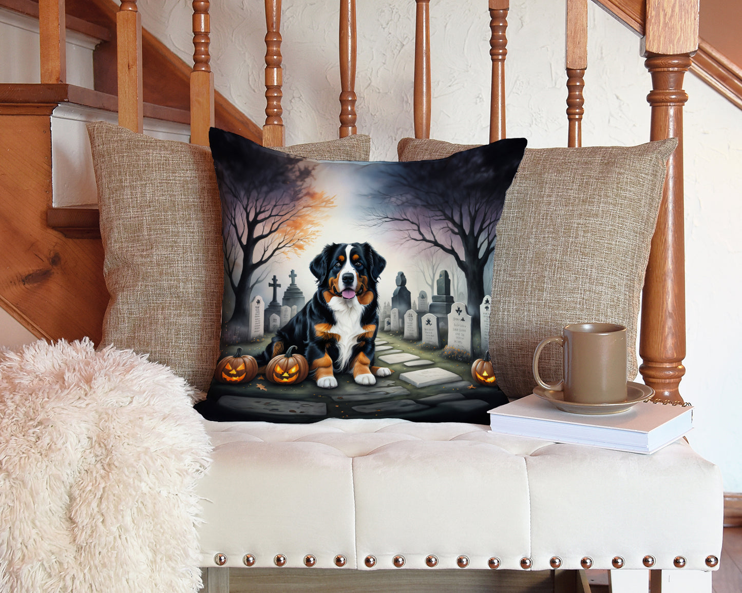 Bernese Mountain Dog Spooky Halloween Throw Pillow