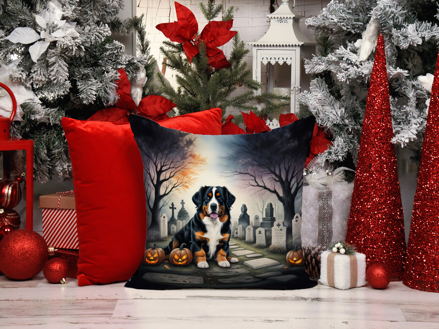 Bernese Mountain Dog Spooky Halloween Throw Pillow