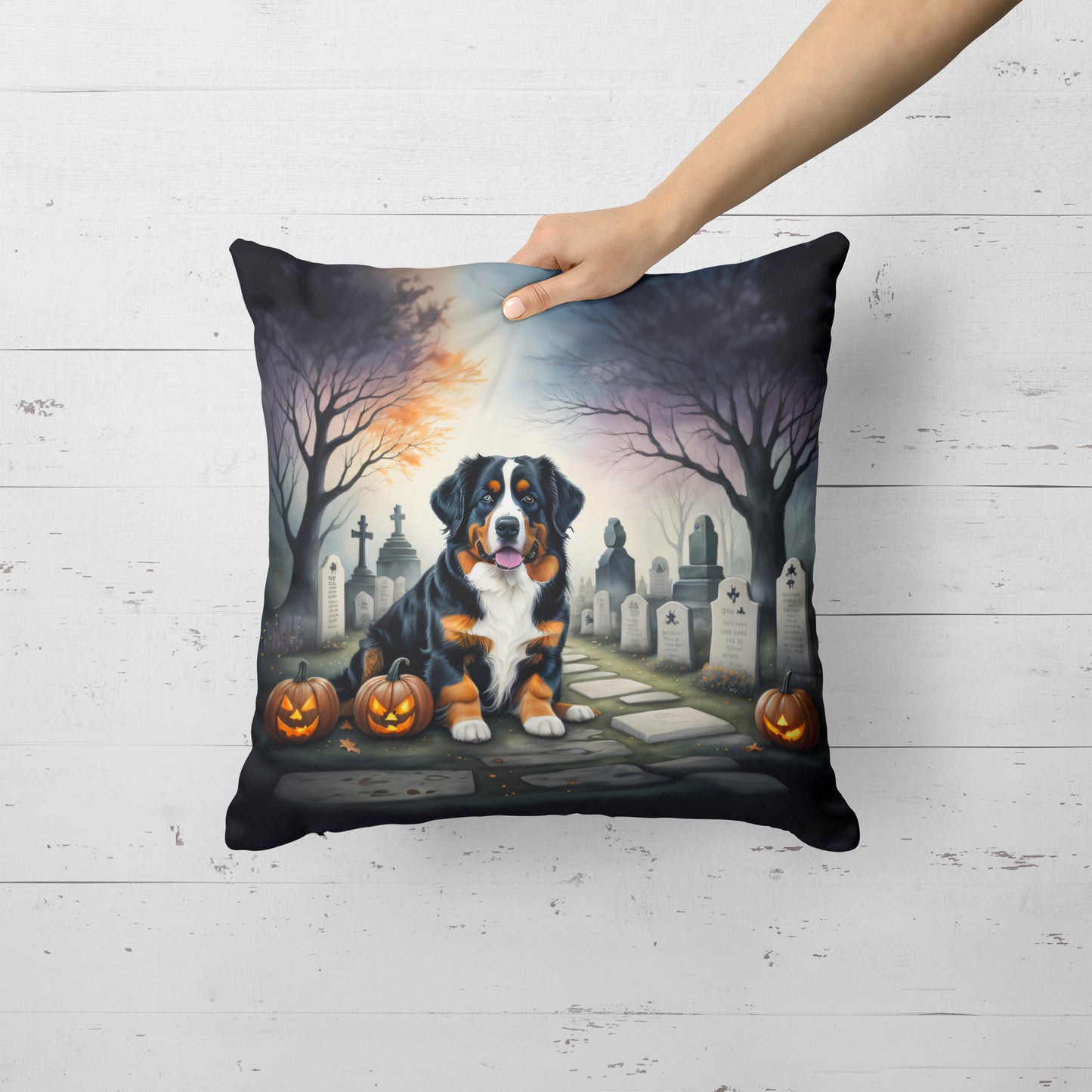 Bernese Mountain Dog Spooky Halloween Throw Pillow