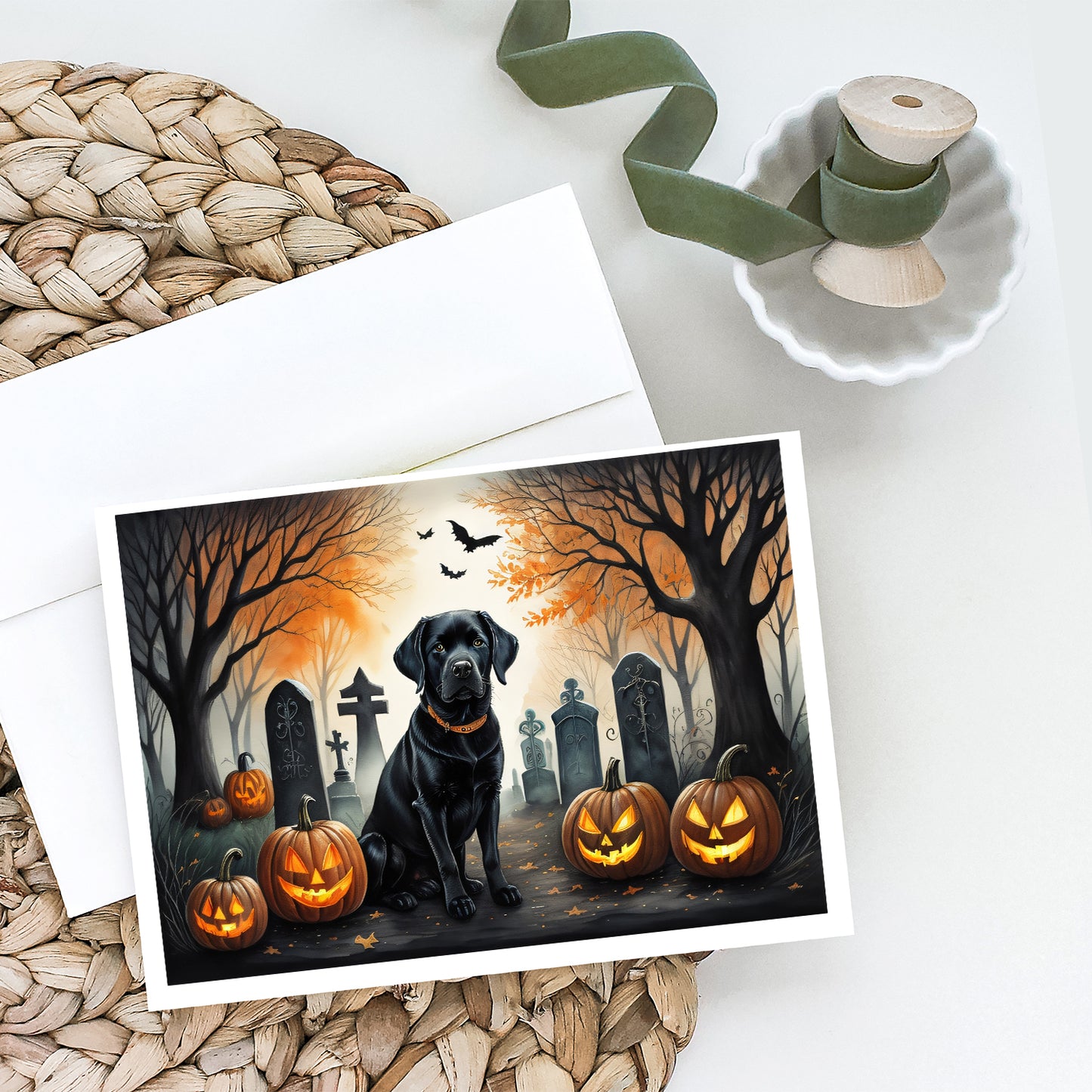 Black Labrador Retriever Spooky Halloween Greeting Cards Pack of 8