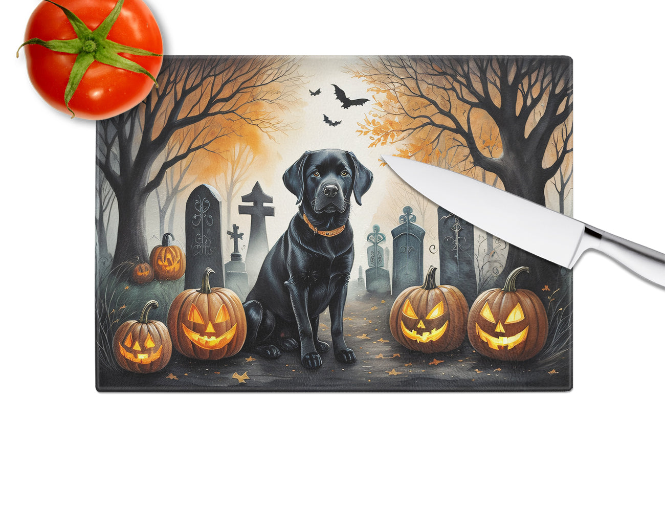 Black Labrador Retriever Spooky Halloween Glass Cutting Board