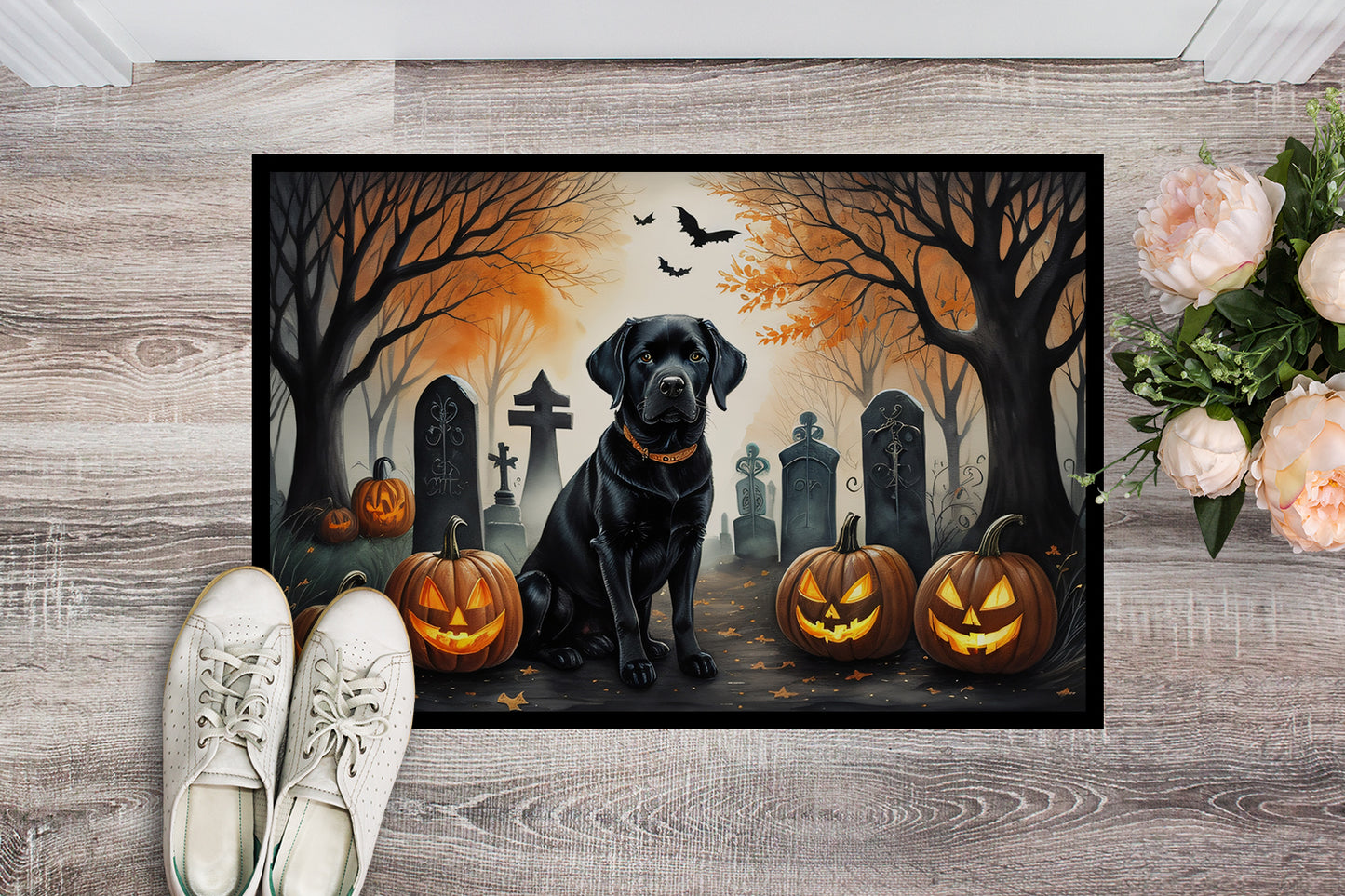 Black Labrador Retriever Spooky Halloween Doormat