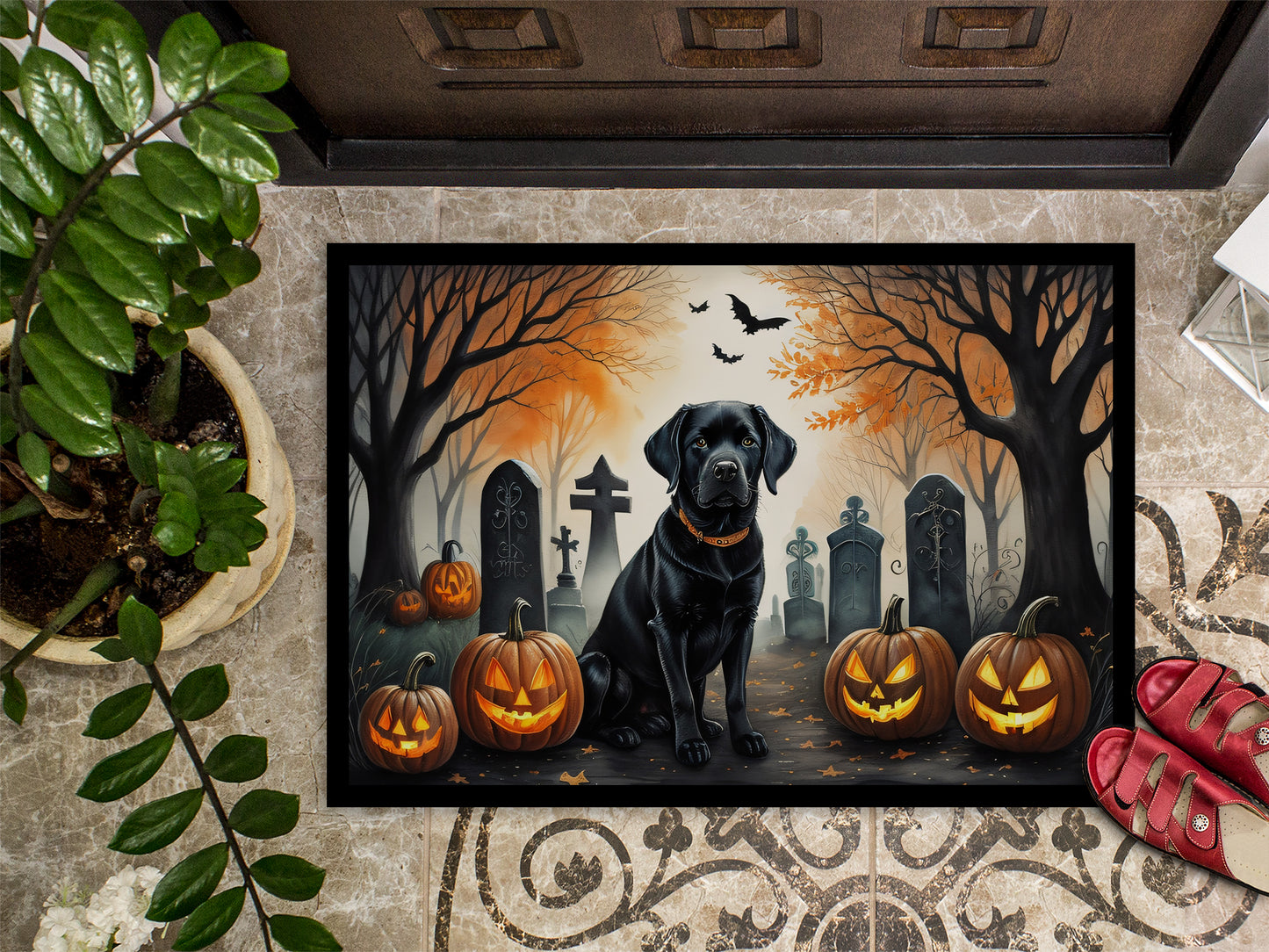 Black Labrador Retriever Spooky Halloween Doormat