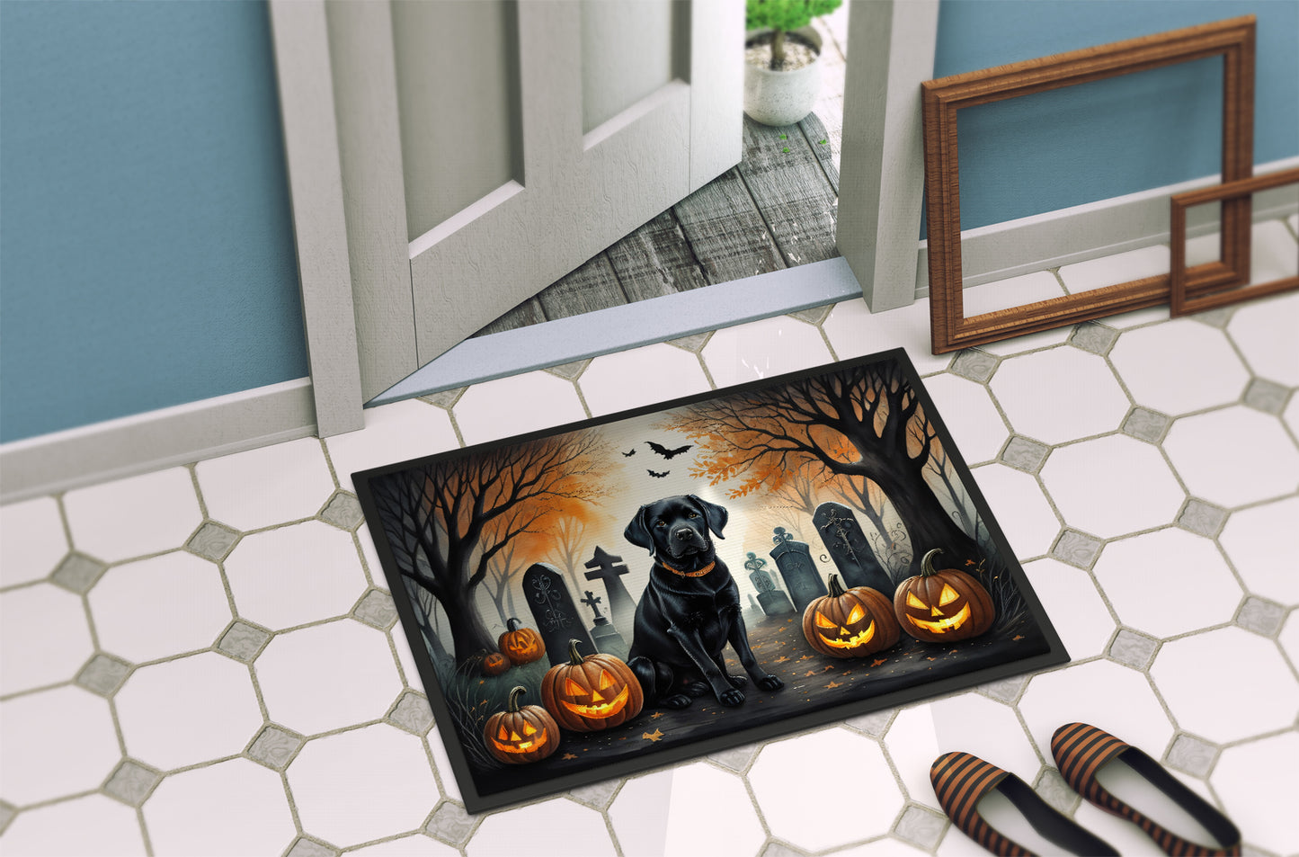 Black Labrador Retriever Spooky Halloween Doormat