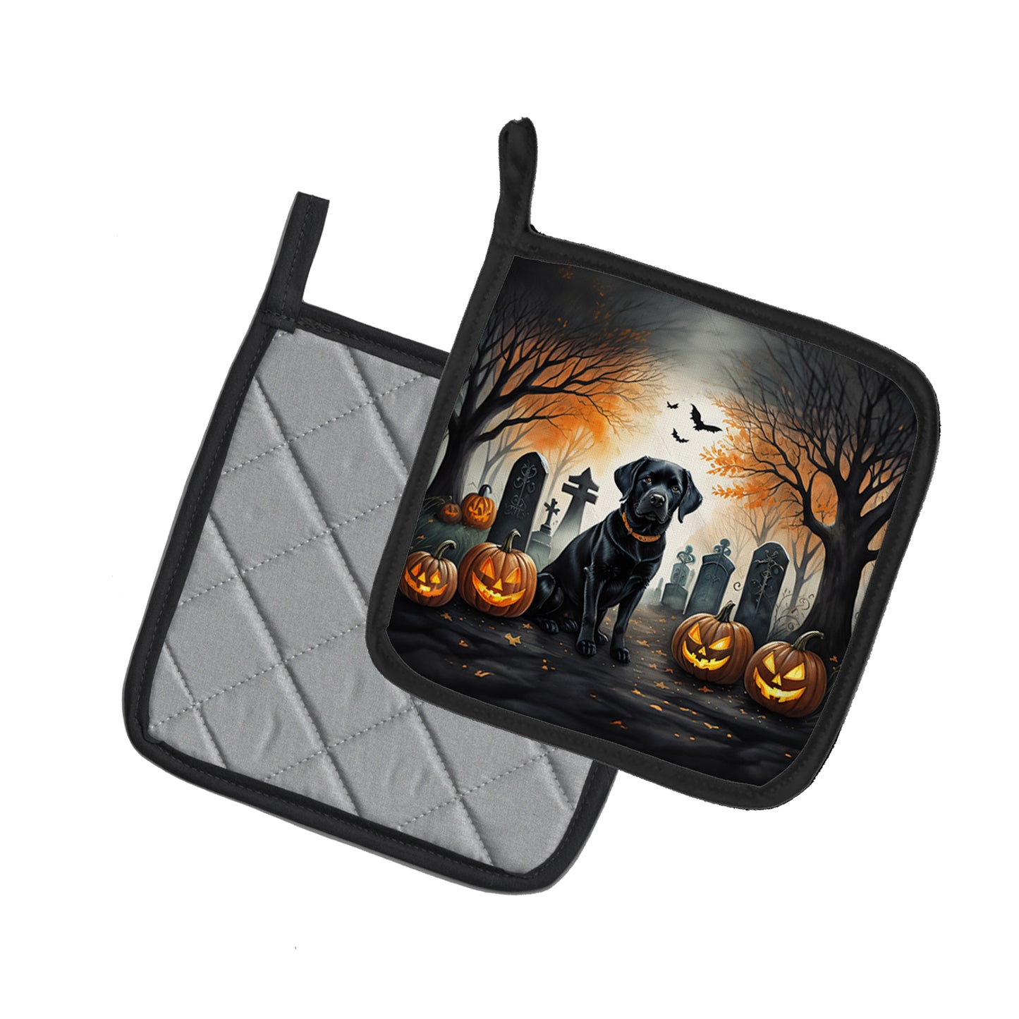 Black Labrador Retriever Spooky Halloween Pair of Pot Holders