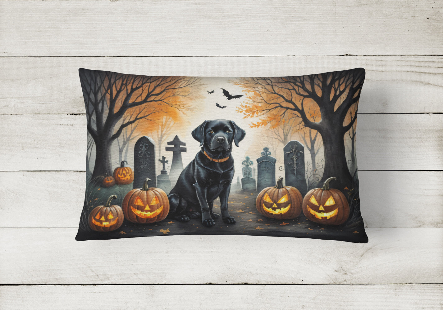 Black Labrador Retriever Spooky Halloween Throw Pillow