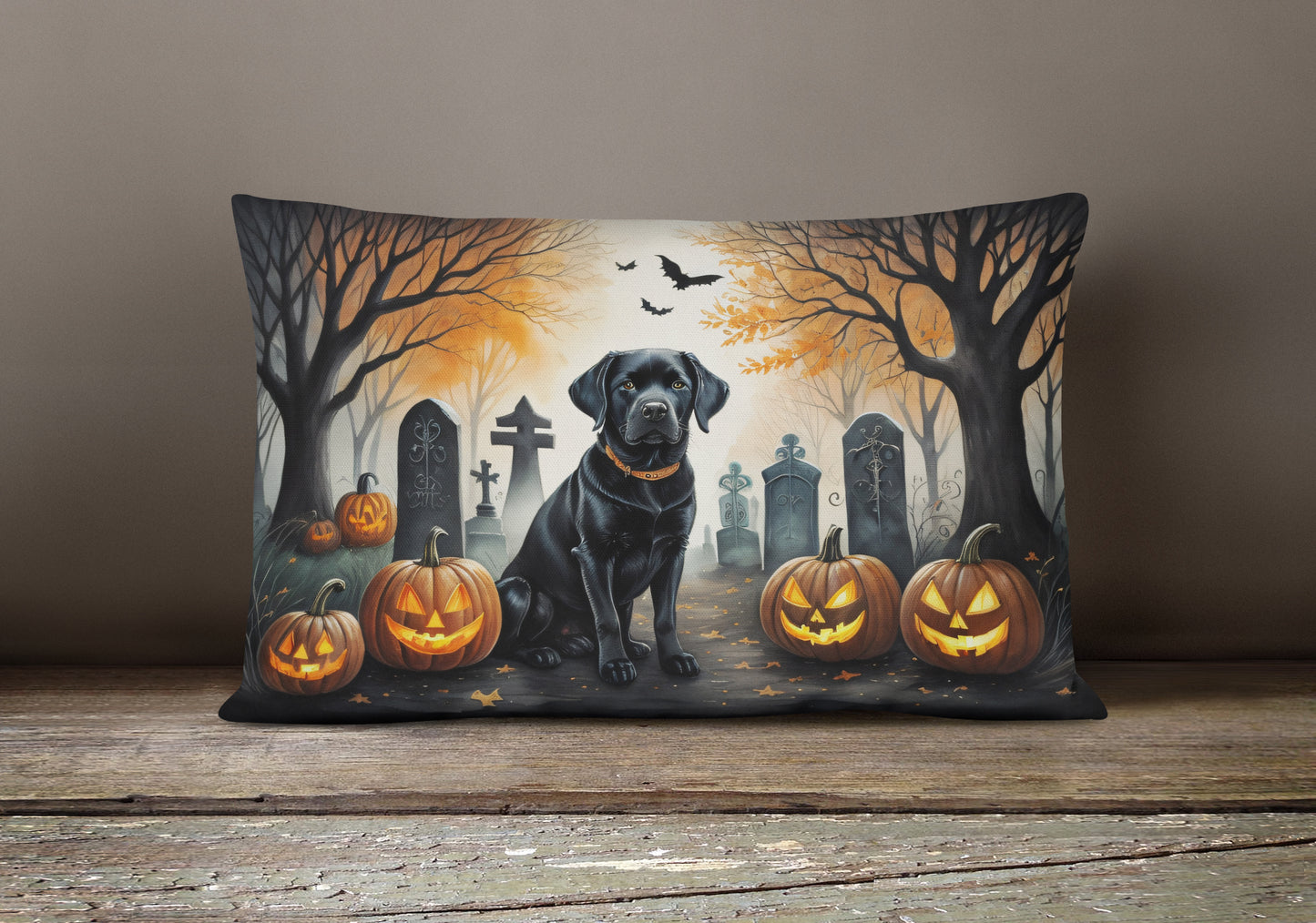 Black Labrador Retriever Spooky Halloween Throw Pillow