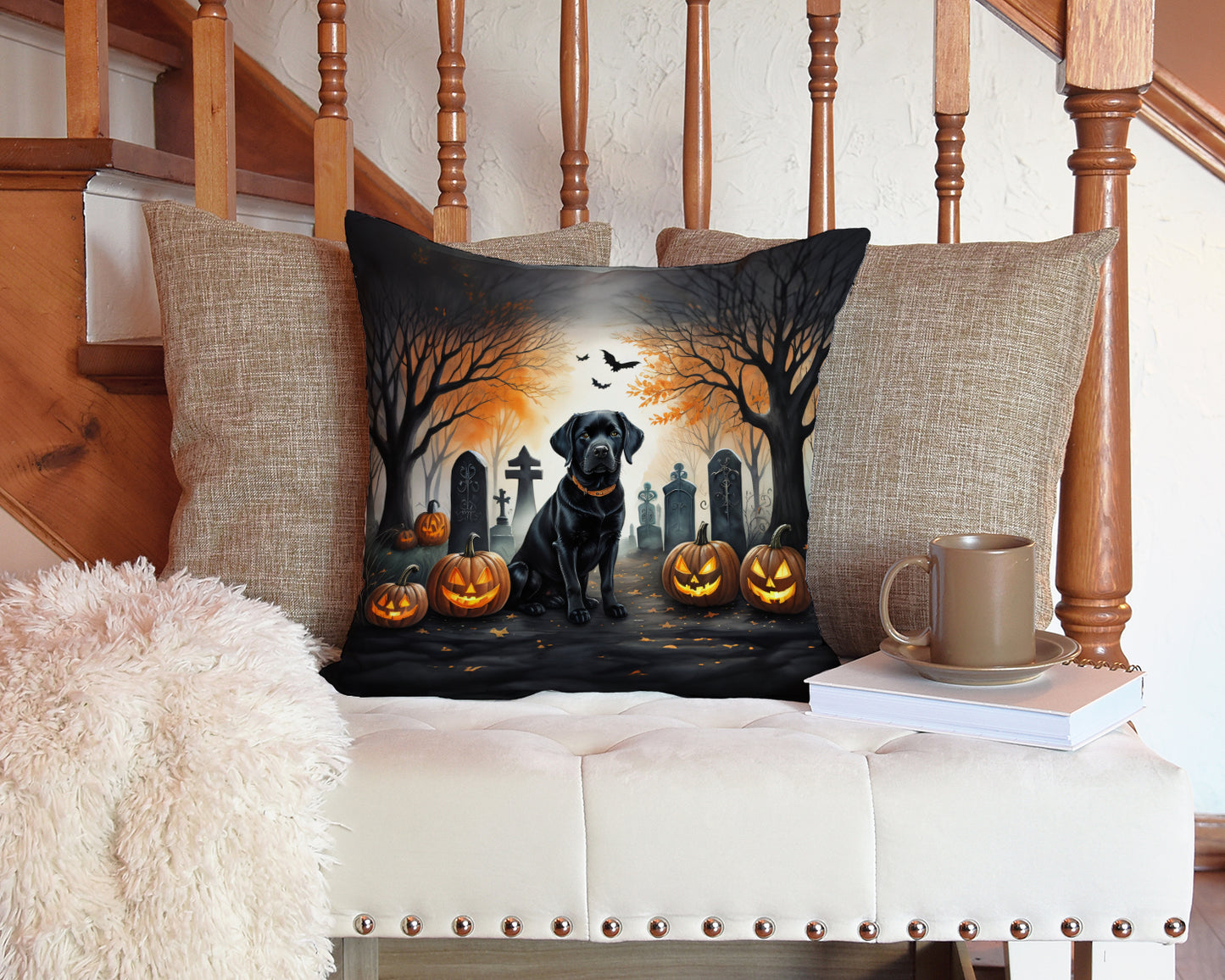 Black Labrador Retriever Spooky Halloween Throw Pillow