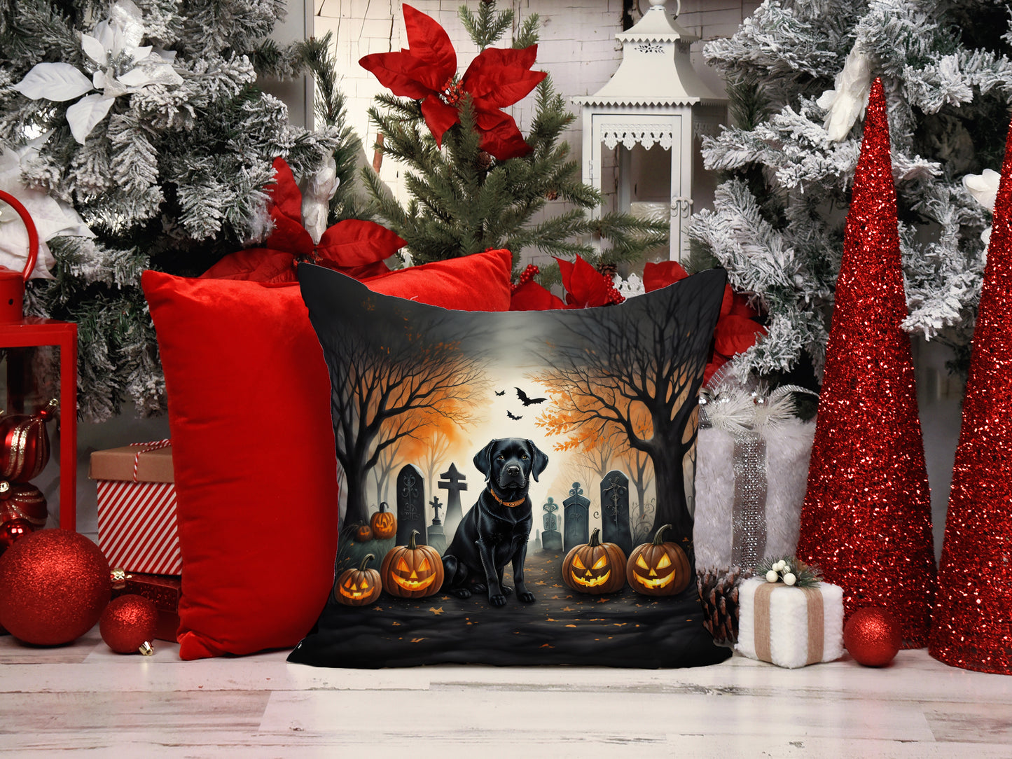 Black Labrador Retriever Spooky Halloween Throw Pillow