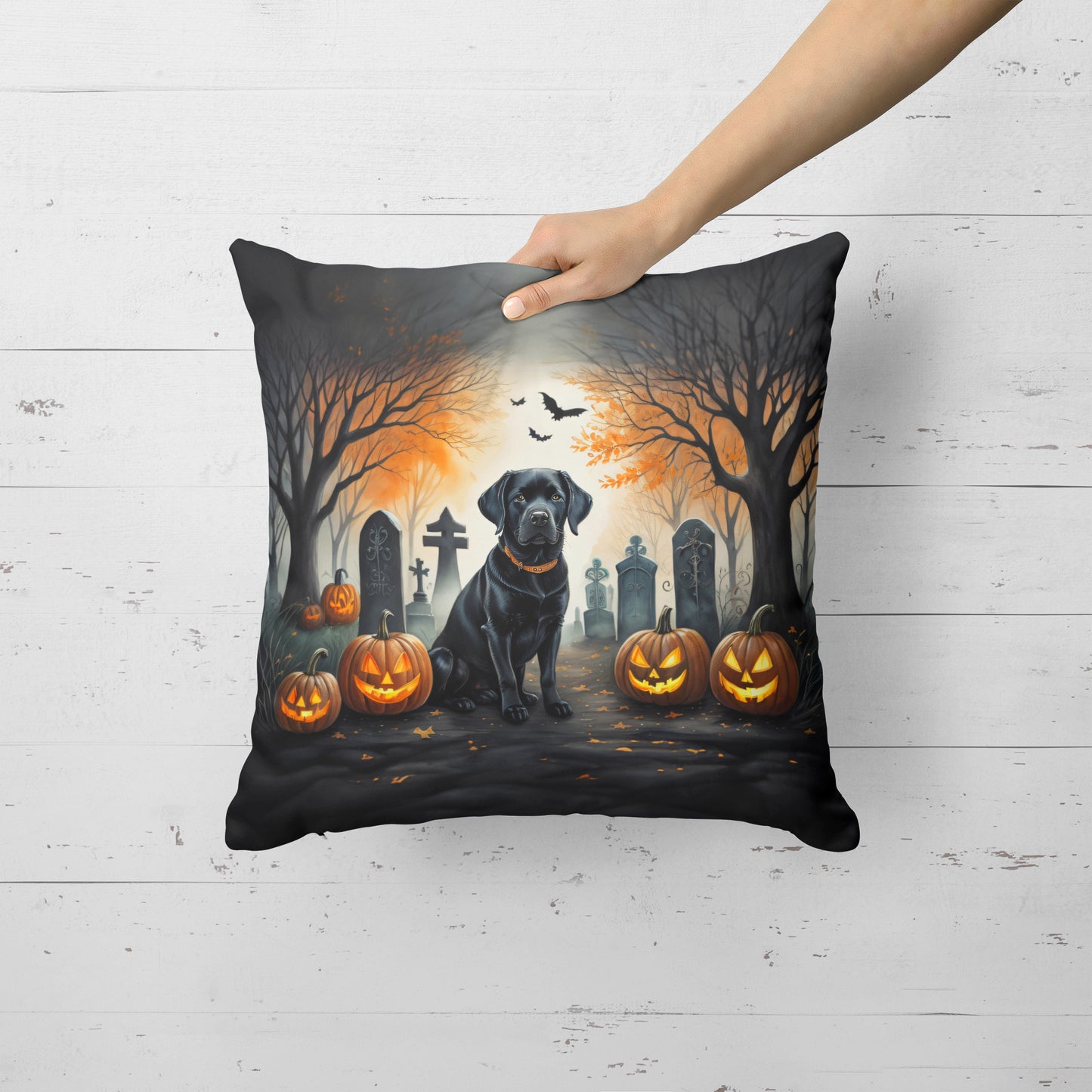 Black Labrador Retriever Spooky Halloween Throw Pillow