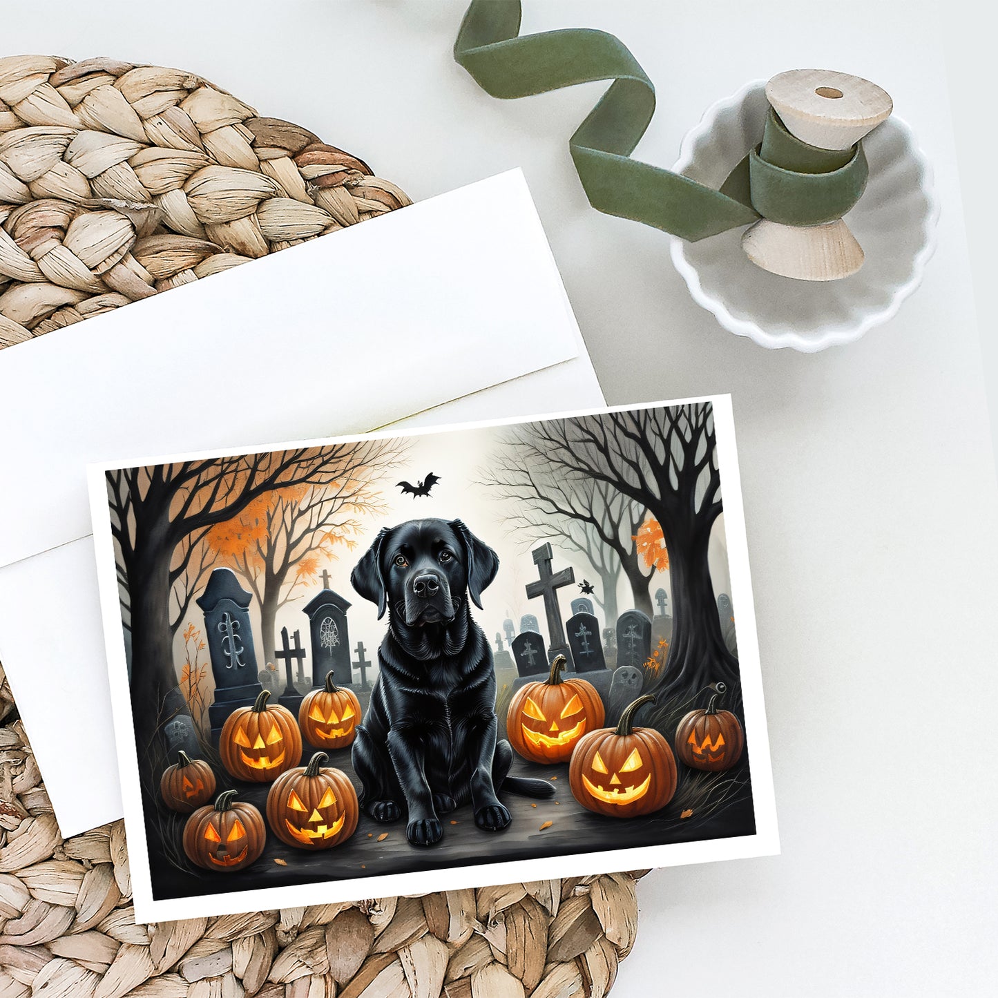 Black Labrador Retriever Spooky Halloween Greeting Cards Pack of 8