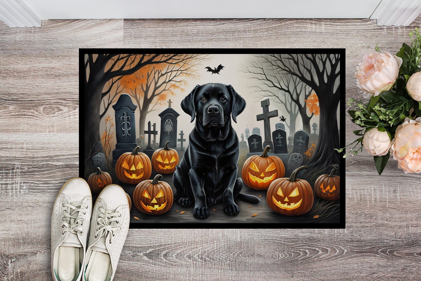 Black Labrador Retriever Spooky Halloween Doormat