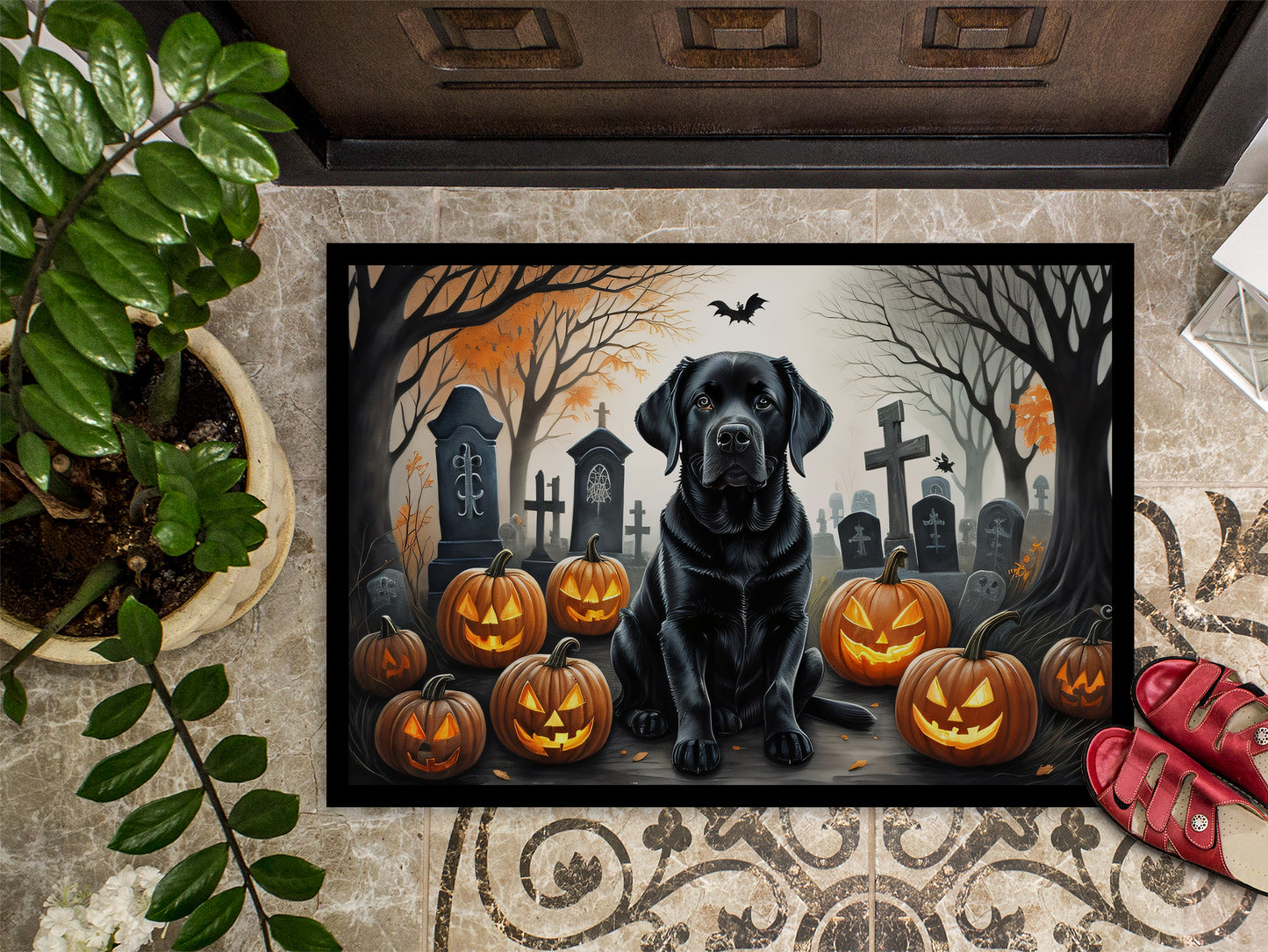 Black Labrador Retriever Spooky Halloween Doormat