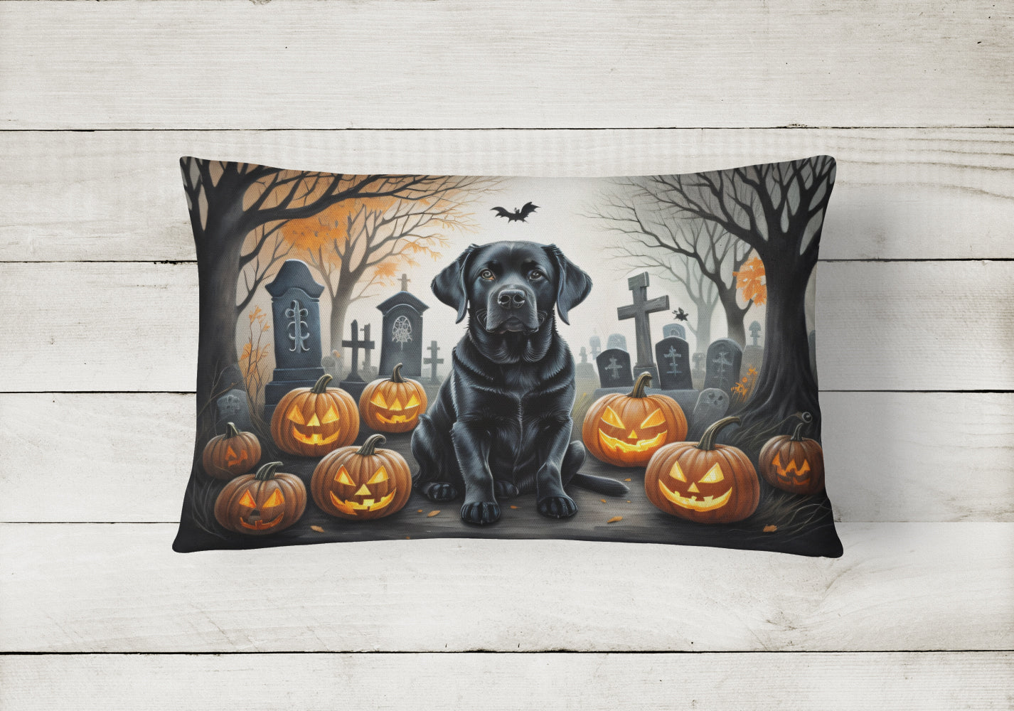 Black Labrador Retriever Spooky Halloween Throw Pillow