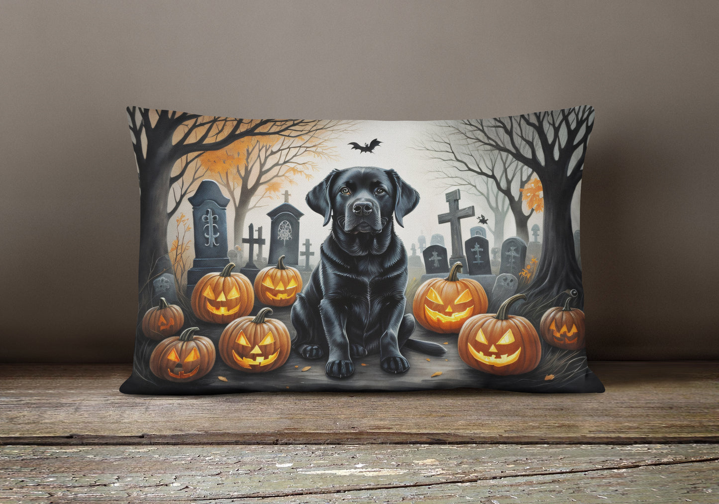 Black Labrador Retriever Spooky Halloween Throw Pillow