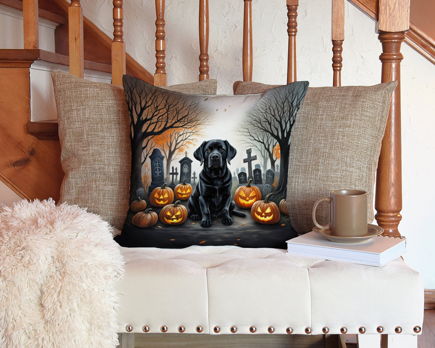 Black Labrador Retriever Spooky Halloween Throw Pillow