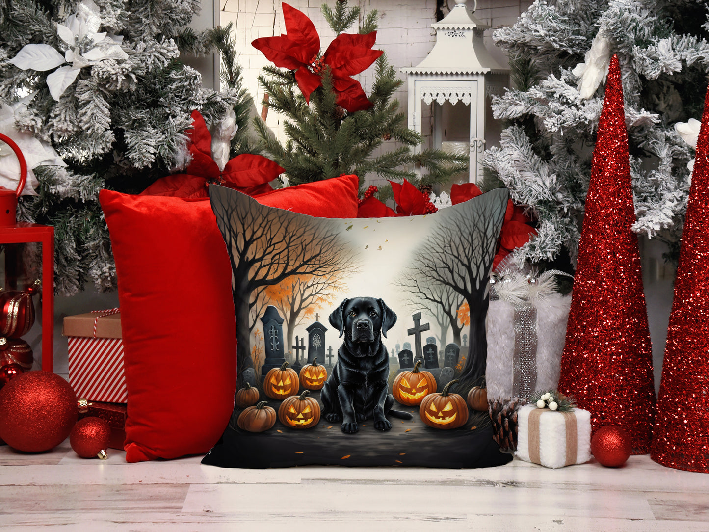 Black Labrador Retriever Spooky Halloween Throw Pillow