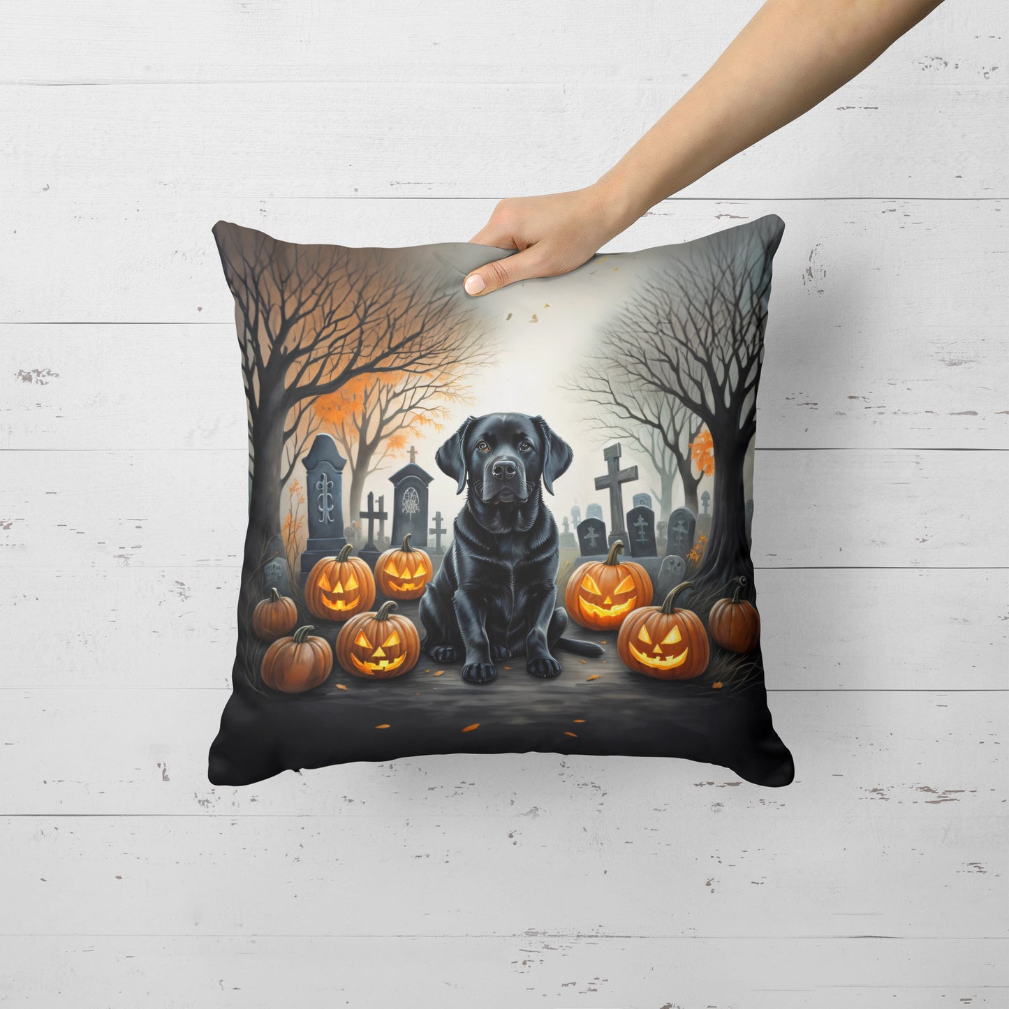 Black Labrador Retriever Spooky Halloween Throw Pillow