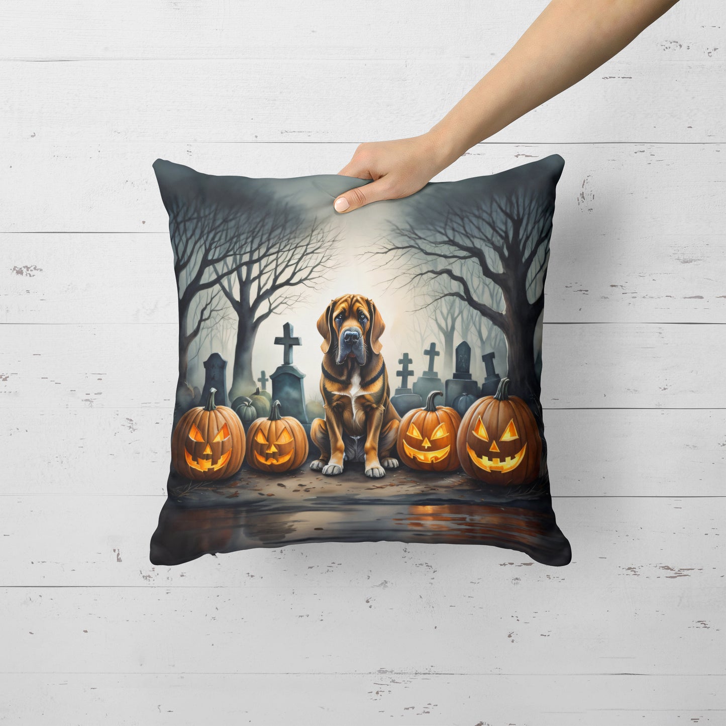 Bloodhound Spooky Halloween Throw Pillow