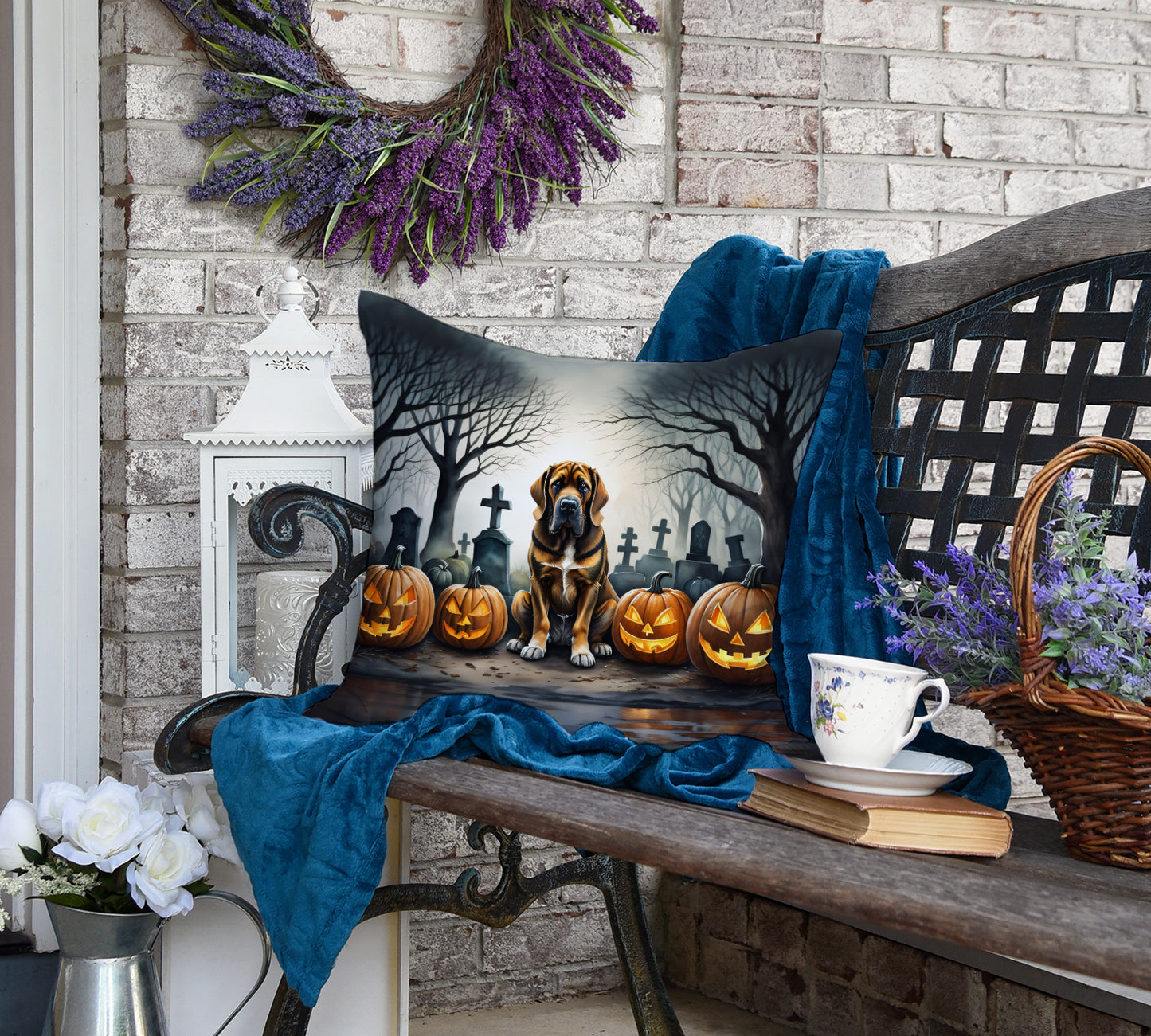 Bloodhound Spooky Halloween Throw Pillow