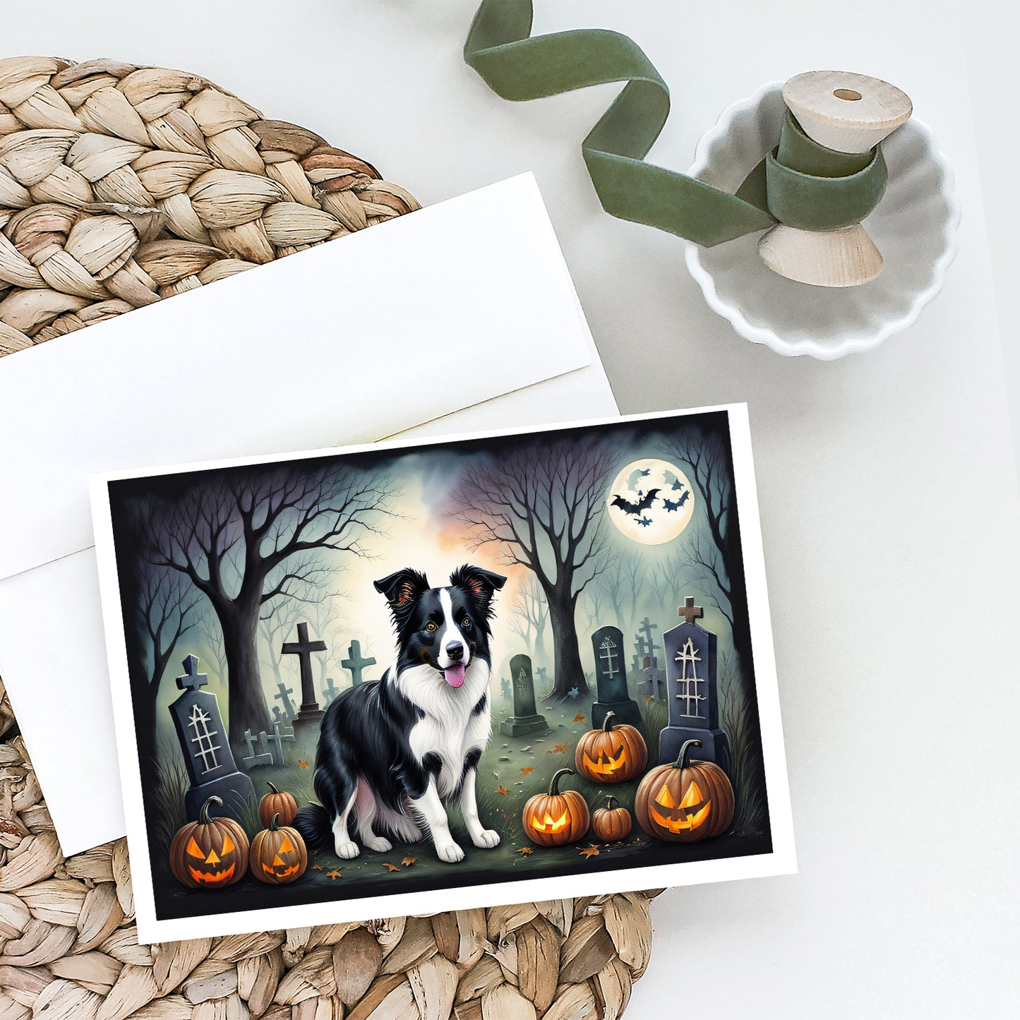 Border Collie Spooky Halloween Greeting Cards Pack of 8