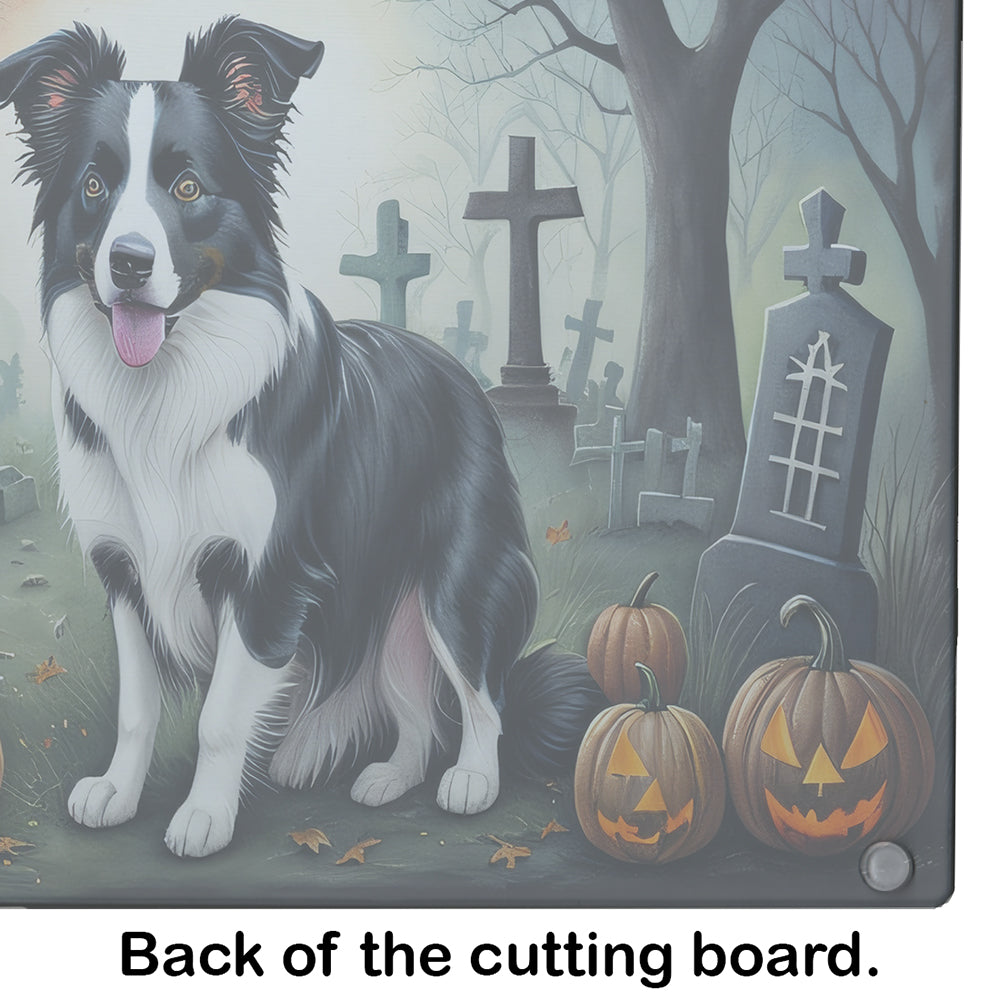 Border Collie Spooky Halloween Glass Cutting Board